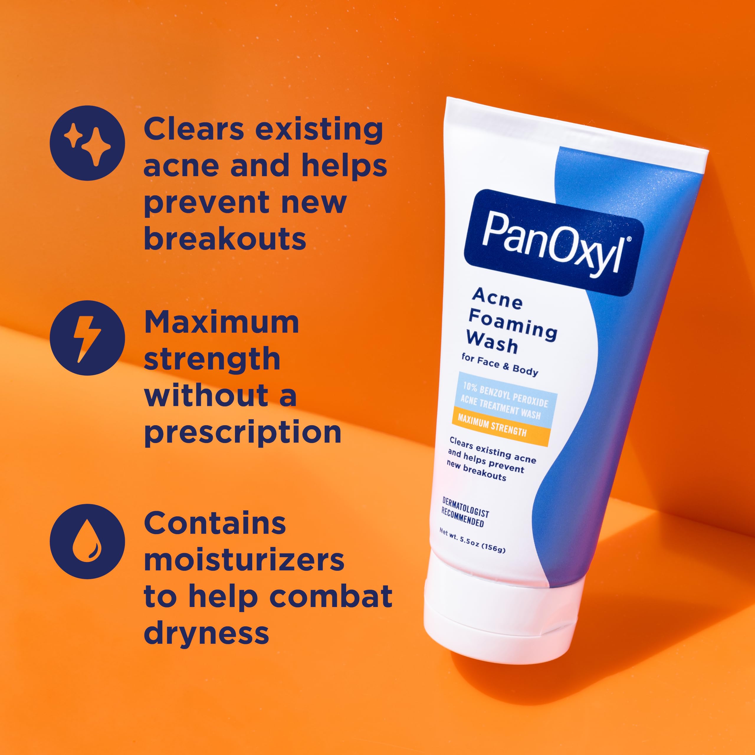 PanOxyl 10% Benzoyl Peroxide Acne Foaming Wash, Maximum Strength Daily Face and Body Cleanser, 5. 5 oz detail image 2