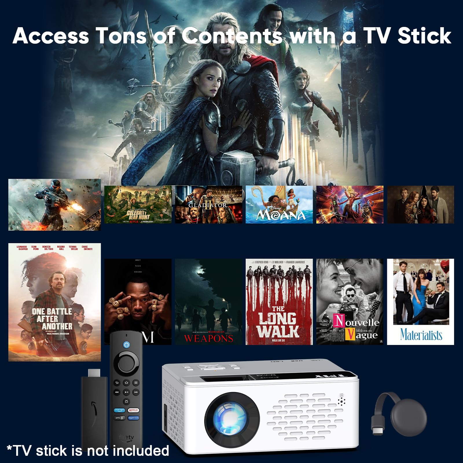 TMY V08 1080P Full HD Portable Mini Projector with 80" Foldable Screen, Bluetooth Speaker Mode, HDMI/USB, Compatible with TV Stick/Smartphone/PC/Game Console detail image 6