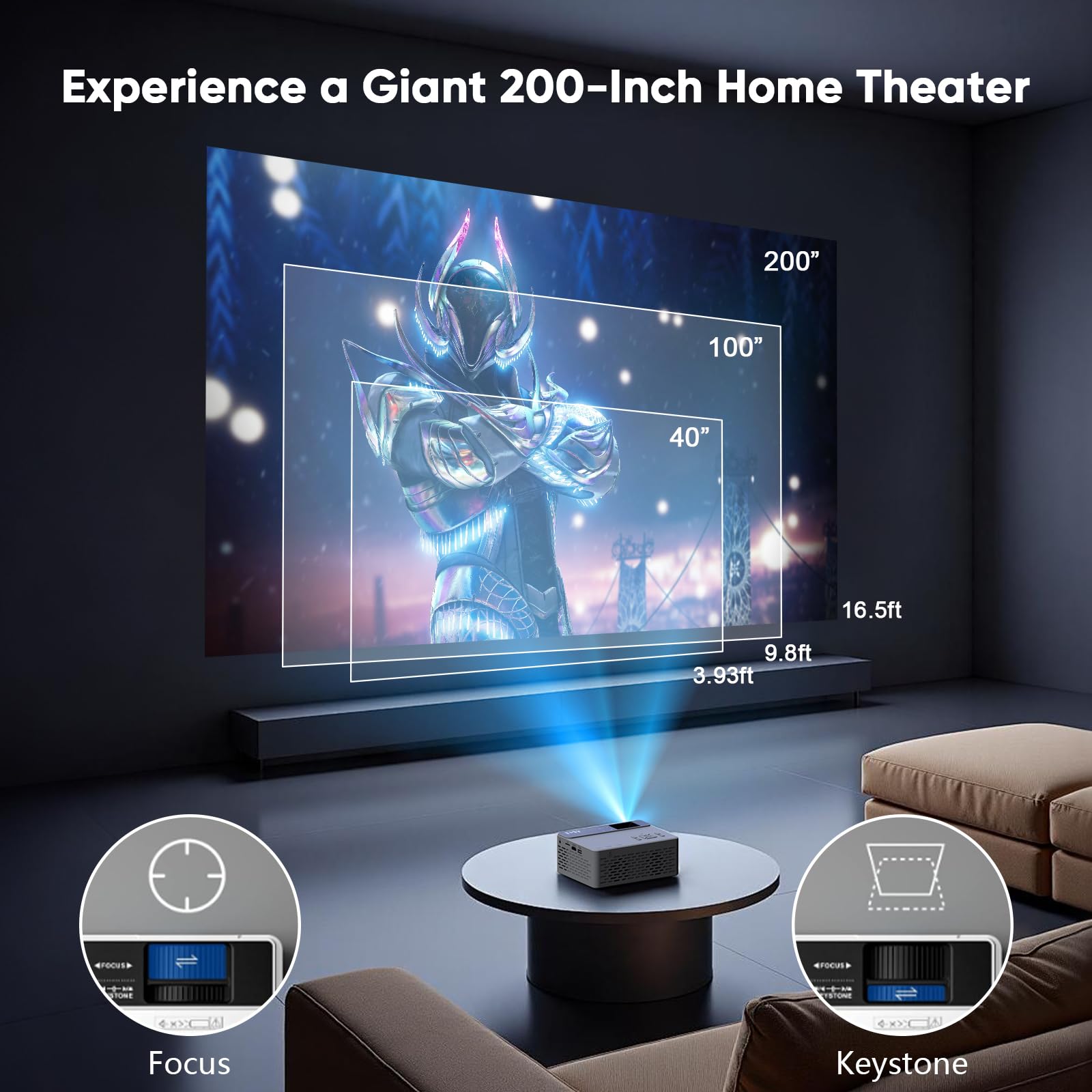TMY V08 1080P Full HD Portable Mini Projector with 80" Foldable Screen, Bluetooth Speaker Mode, HDMI/USB, Compatible with TV Stick/Smartphone/PC/Game Console detail image 7