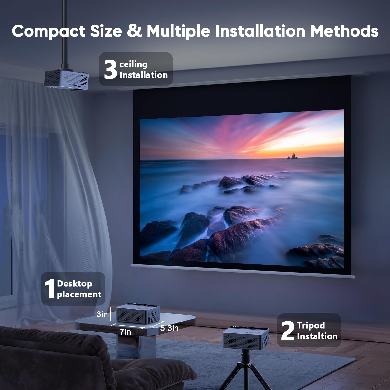 TMY V08 1080P Full HD Portable Mini Projector with 80" Foldable Screen, Bluetooth Speaker Mode, HDMI/USB, Compatible with TV Stick/Smartphone/PC/Game Console detail image 8