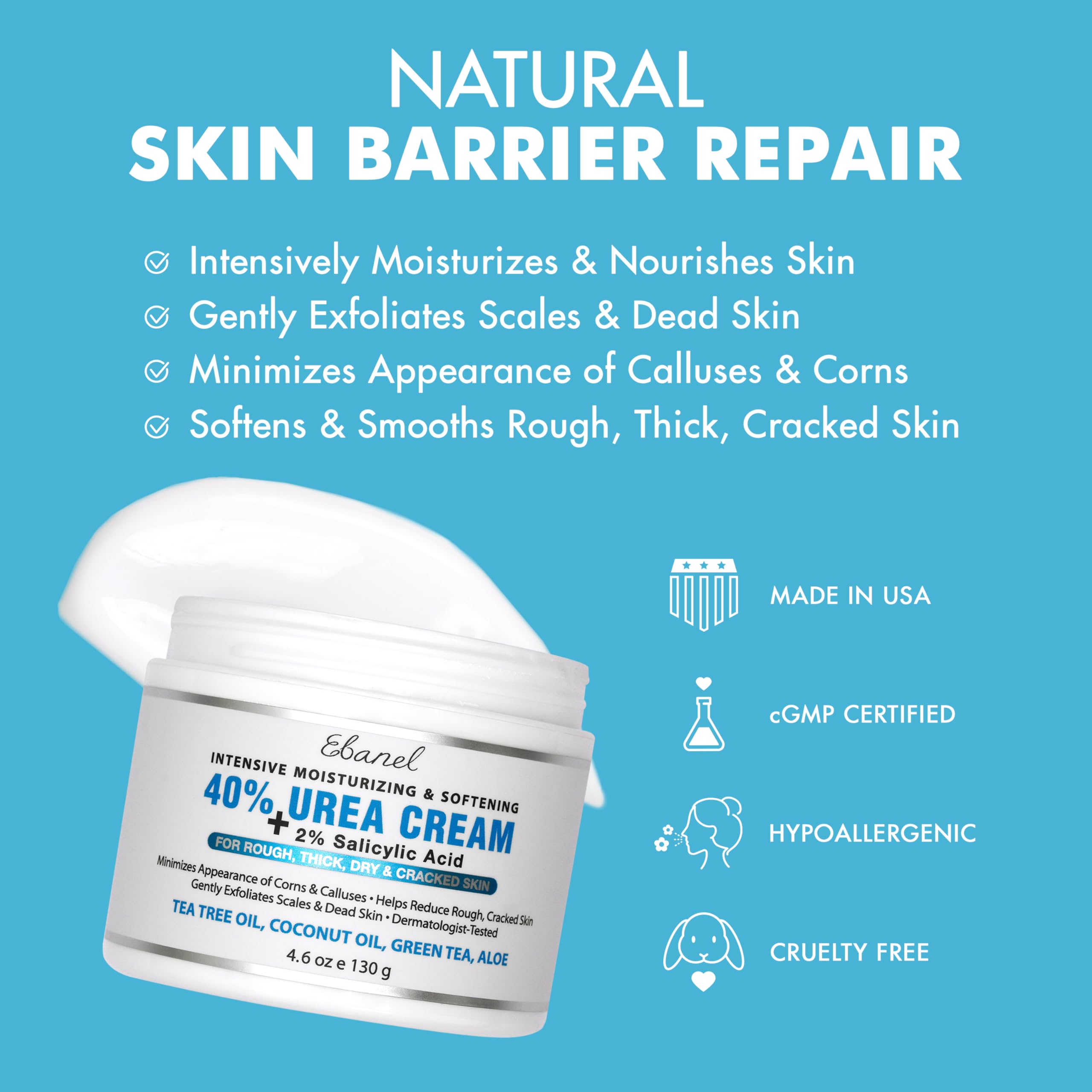 Ebanel 40% Urea Cream with 2% Salicylic Acid for Dry, Cracked Feet detail image 3