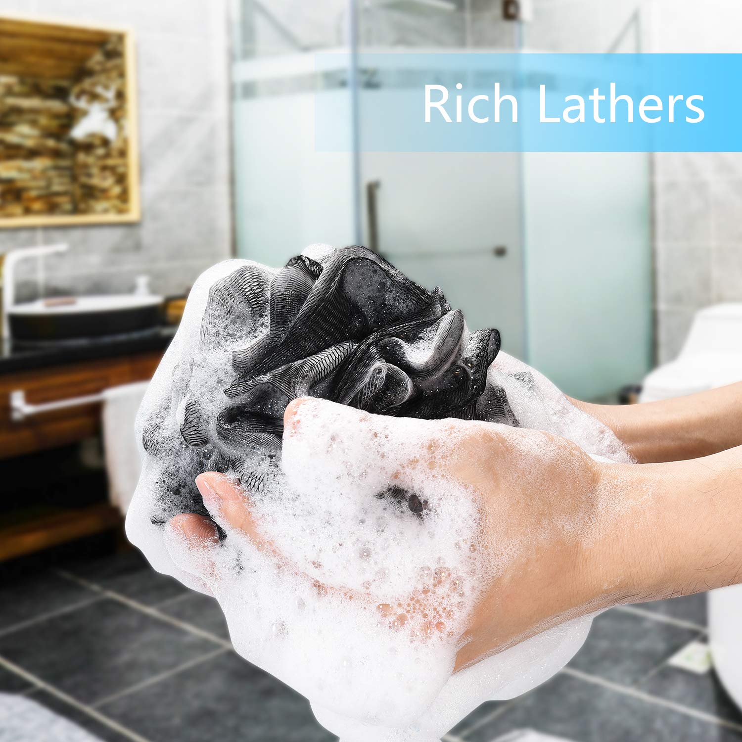 Yoget Bath Loofah Sponge, 4 Pack Black 60G Bath Sponges Body Scrubbers detail image 4