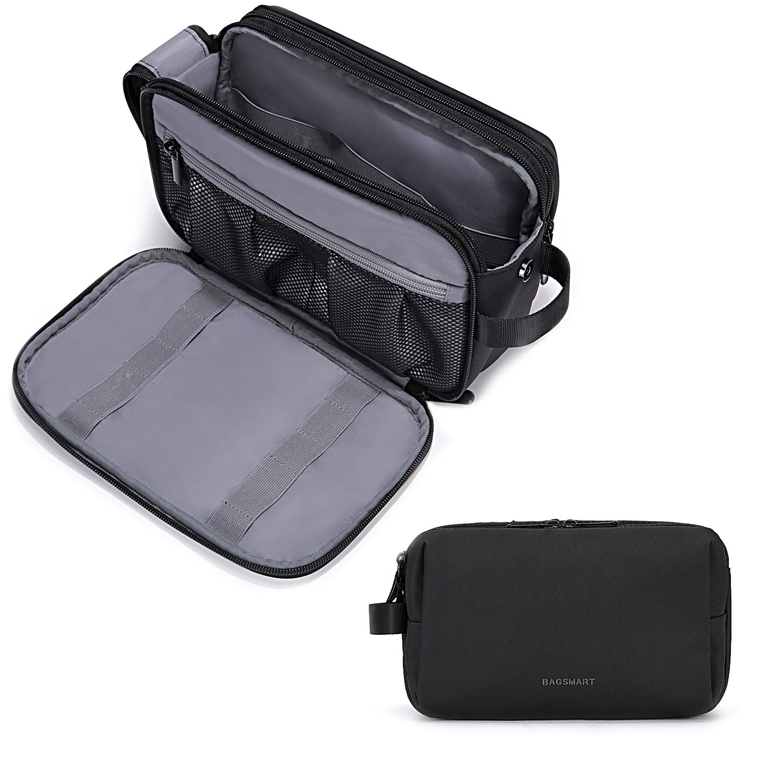 BAGSMART Toiletry Bag for Men, Travel Toiletry Organizer Dopp Kit Water-resistant Shaving Bag for Toiletries Accessories, Door Room Essentials, Black-medium detail image 1