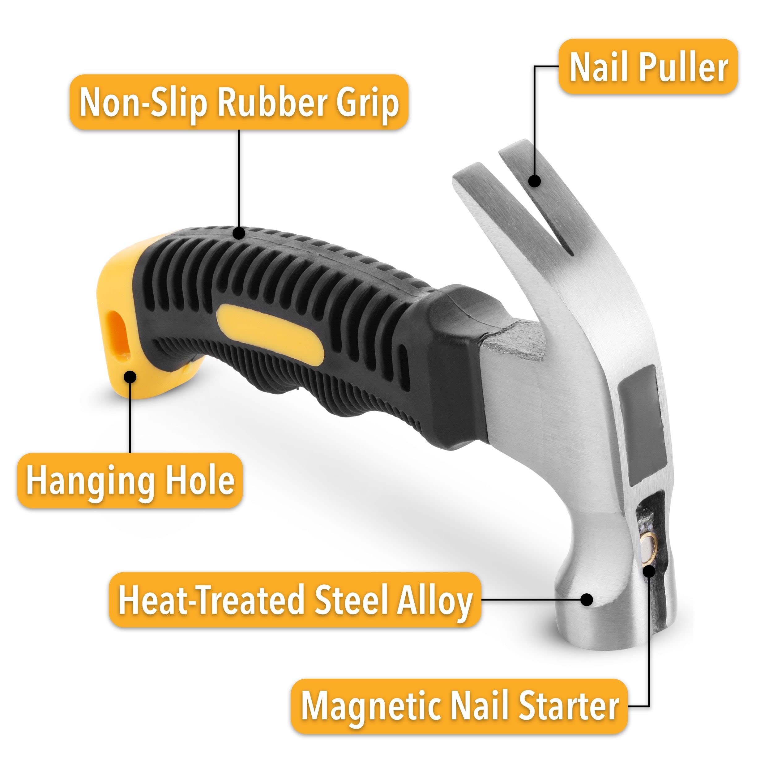 Mr. Pen 8 oz Claw Hammer, Yellow, Magnetic Nail Starter, Small Stubby Design detail image 3