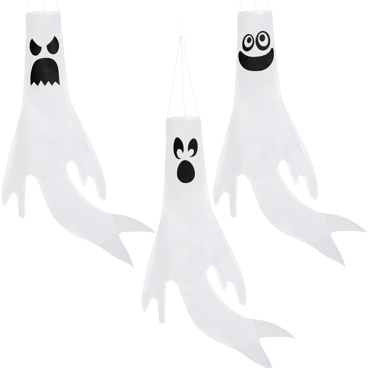 JOYIN 3 Pcs Hanging Ghost Windsocks Halloween Decorations Outdoor Indoor, Haunted House Decor Party Supplies for Front Porch Tree Garden Yard Lawn Patio, White detail image 4