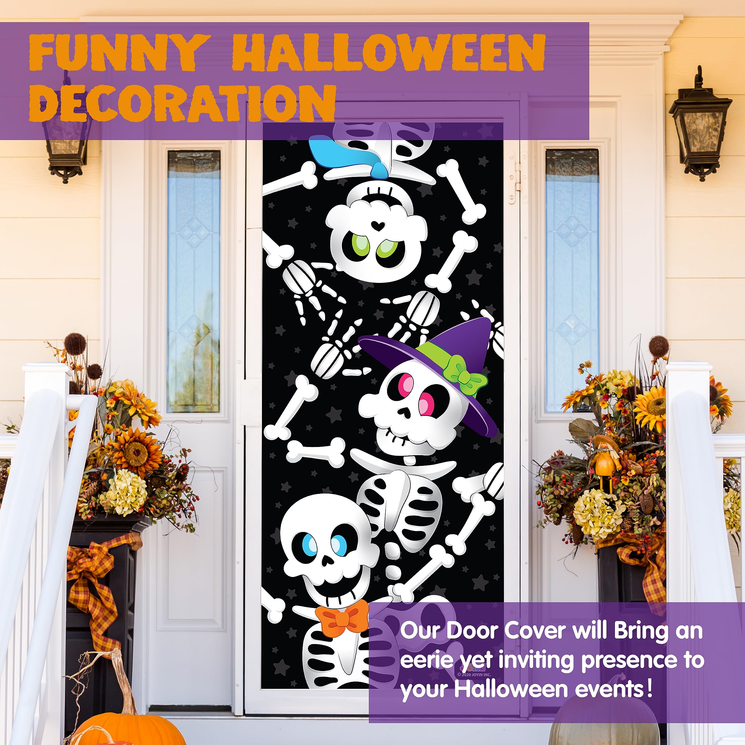 JOYIN 3 Pcs 30”x72” Door Cover Skeleton Halloween Decorations Indoor, Haunted House Home Decor Stickers Party Supplies Favors for Garage Window Wall Cute detail image 3