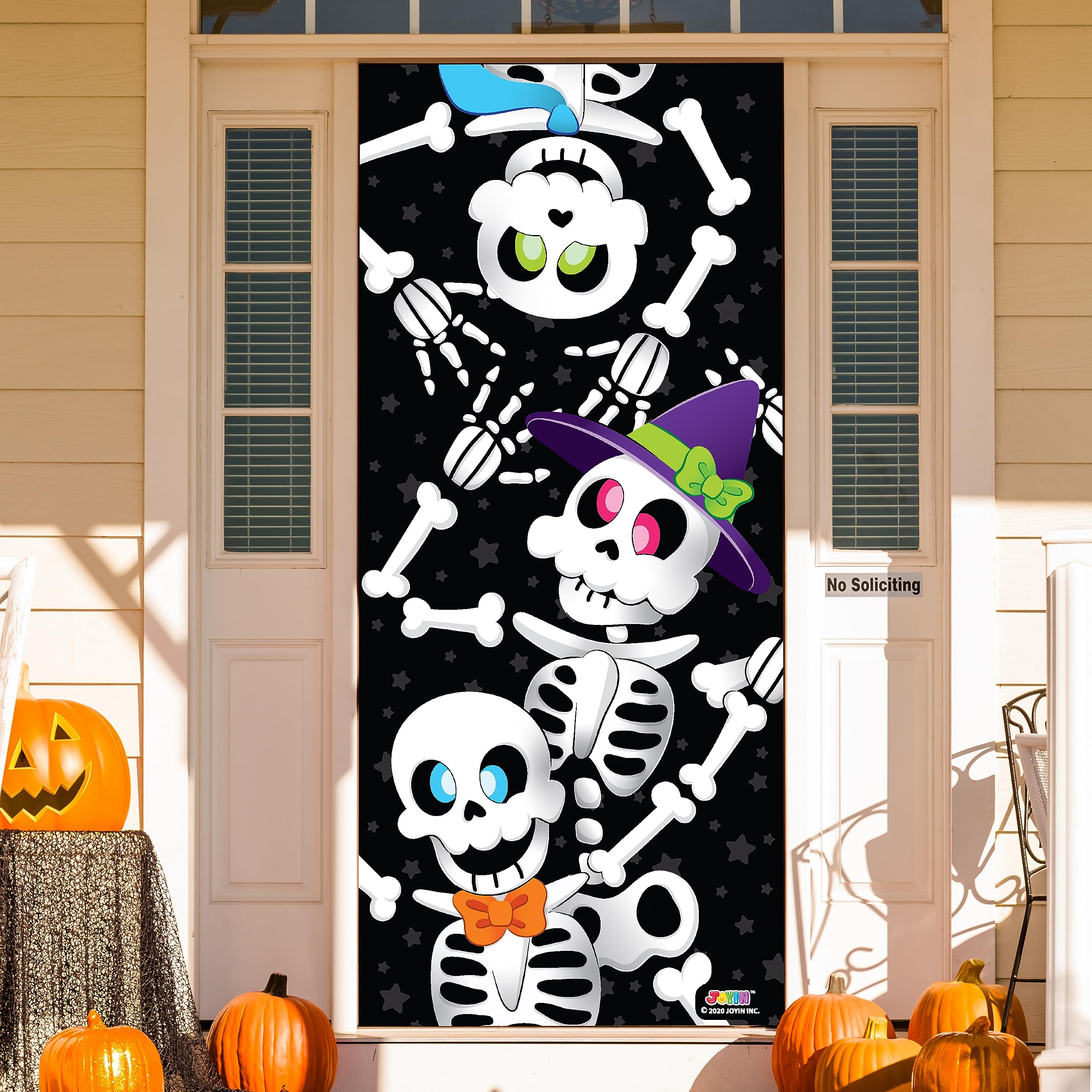 JOYIN 3 Pcs 30”x72” Door Cover Skeleton Halloween Decorations Indoor, Haunted House Home Decor Stickers Party Supplies Favors for Garage Window Wall Cute detail image 6