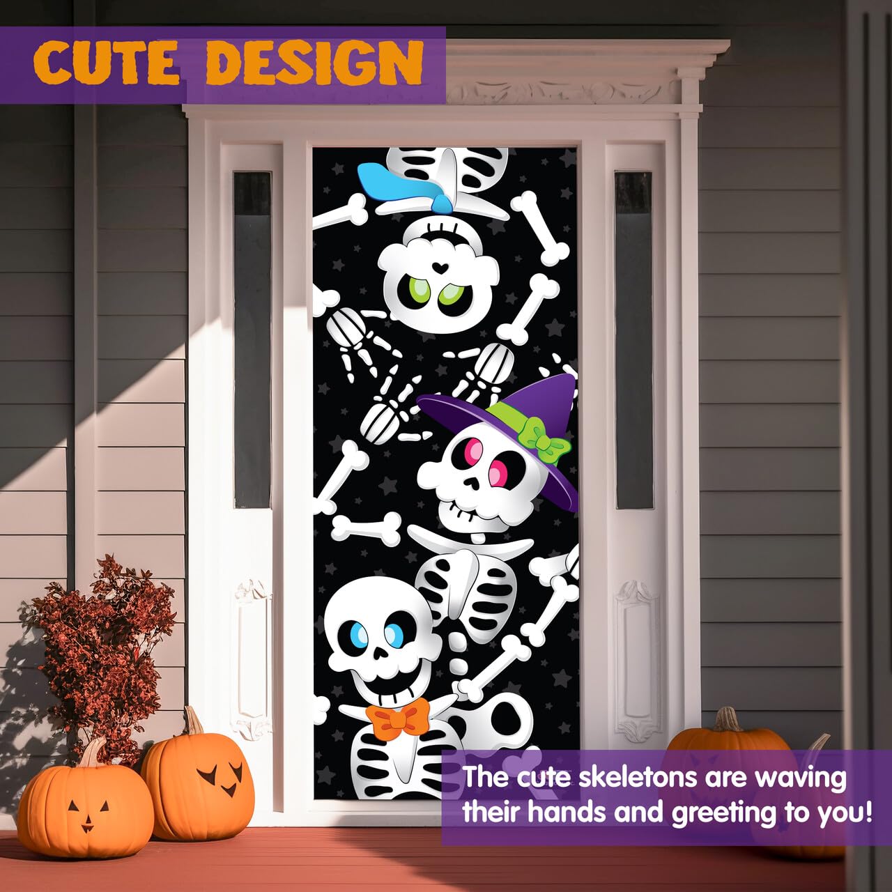 JOYIN 3 Pcs 30”x72” Door Cover Skeleton Halloween Decorations Indoor, Haunted House Home Decor Stickers Party Supplies Favors for Garage Window Wall Cute detail image 4