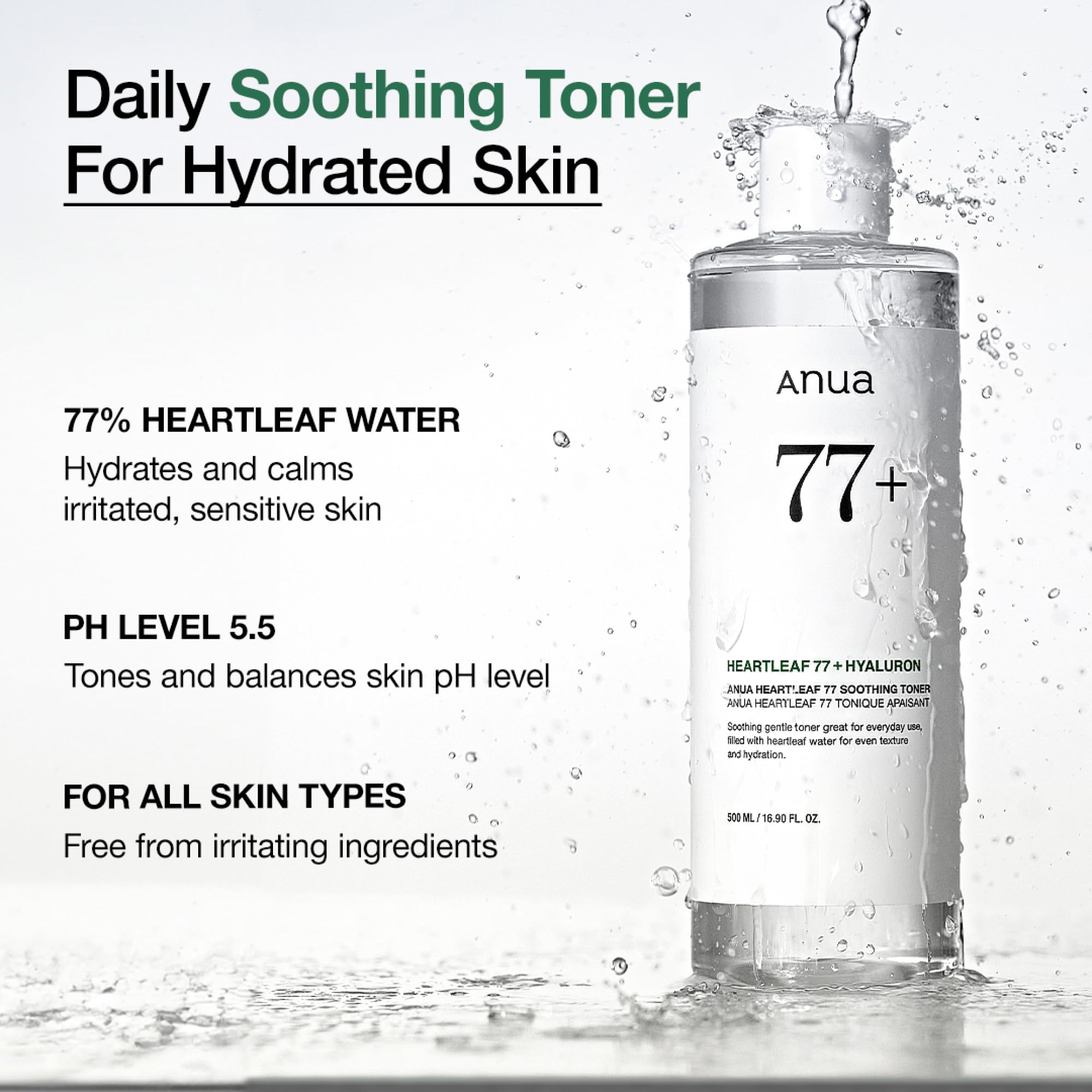 Anua Heartleaf 77 Soothing Toner, 8. 45 fl. oz | Moisturizing & Calming Facial Toner for Glass Skin, Hyaluronic Acid, Lightweight Hydration for Sensitive Skin, Redness Relief detail image 2
