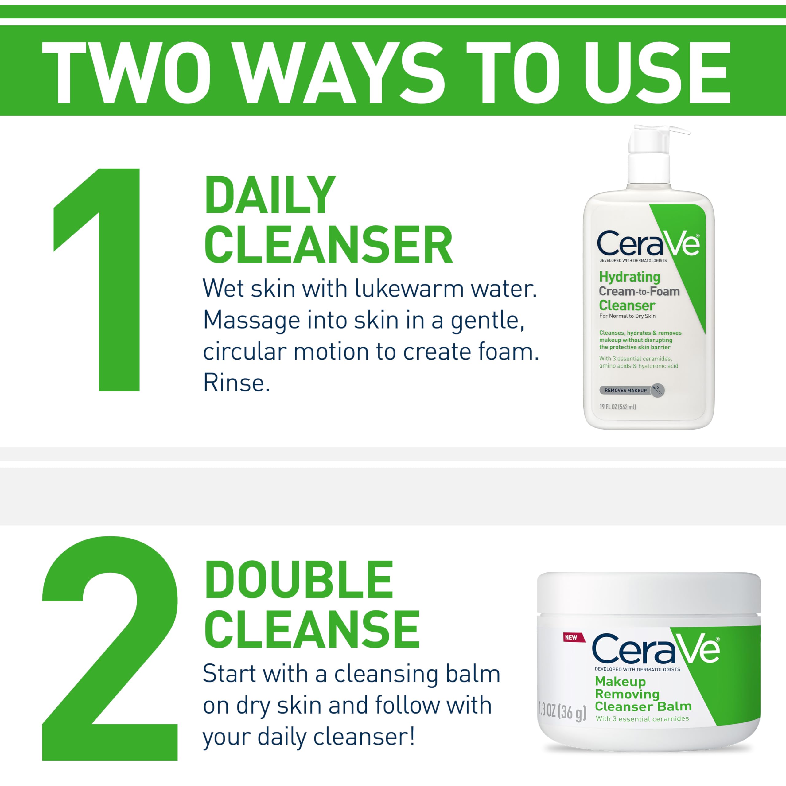 CeraVe Hydrating Cream-to-Foam Cleanser, Makeup Remover Face Wash for Dry to Normal Skin, Hyaluronic Acid, Fragrance-Free, 19 fl oz detail image 3