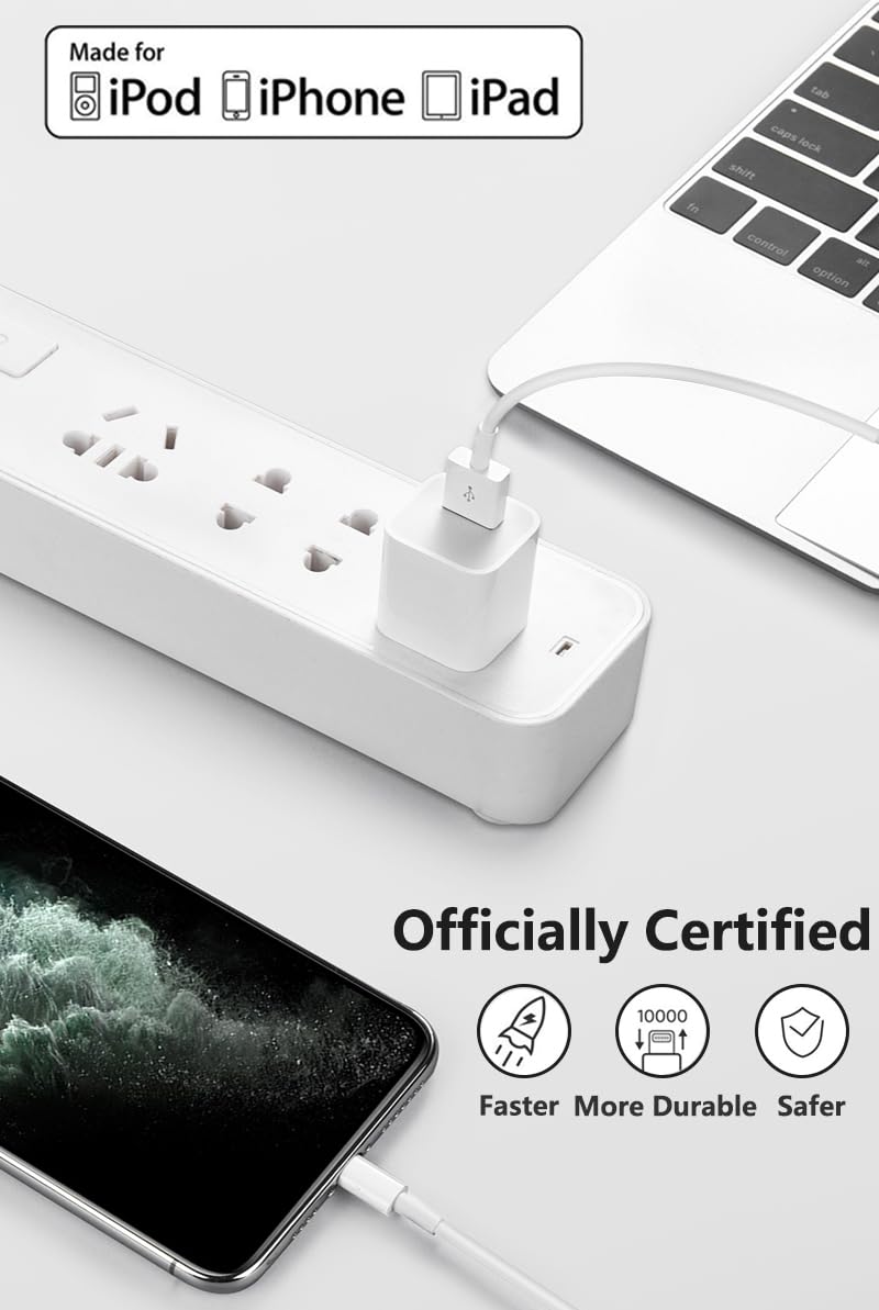 4-Pack Apple MFi Certified Lightning to USB-A Charging Cables, 3. 3 ft (1 m) — Compatible with iPhone, iPad, iPod — White detail image 2