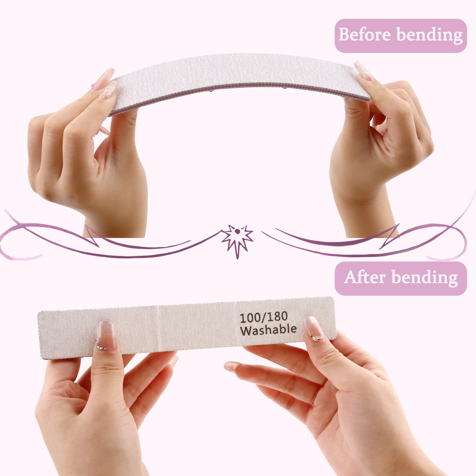 HeeYaa Nail File 12 PCS Professional Reusable 100/180 Grit Double Sides Washable Nail File Manicure Tools for Poly Nail Extension Gel and Acrylic Nails Tools Suit for Home Salon detail image 8