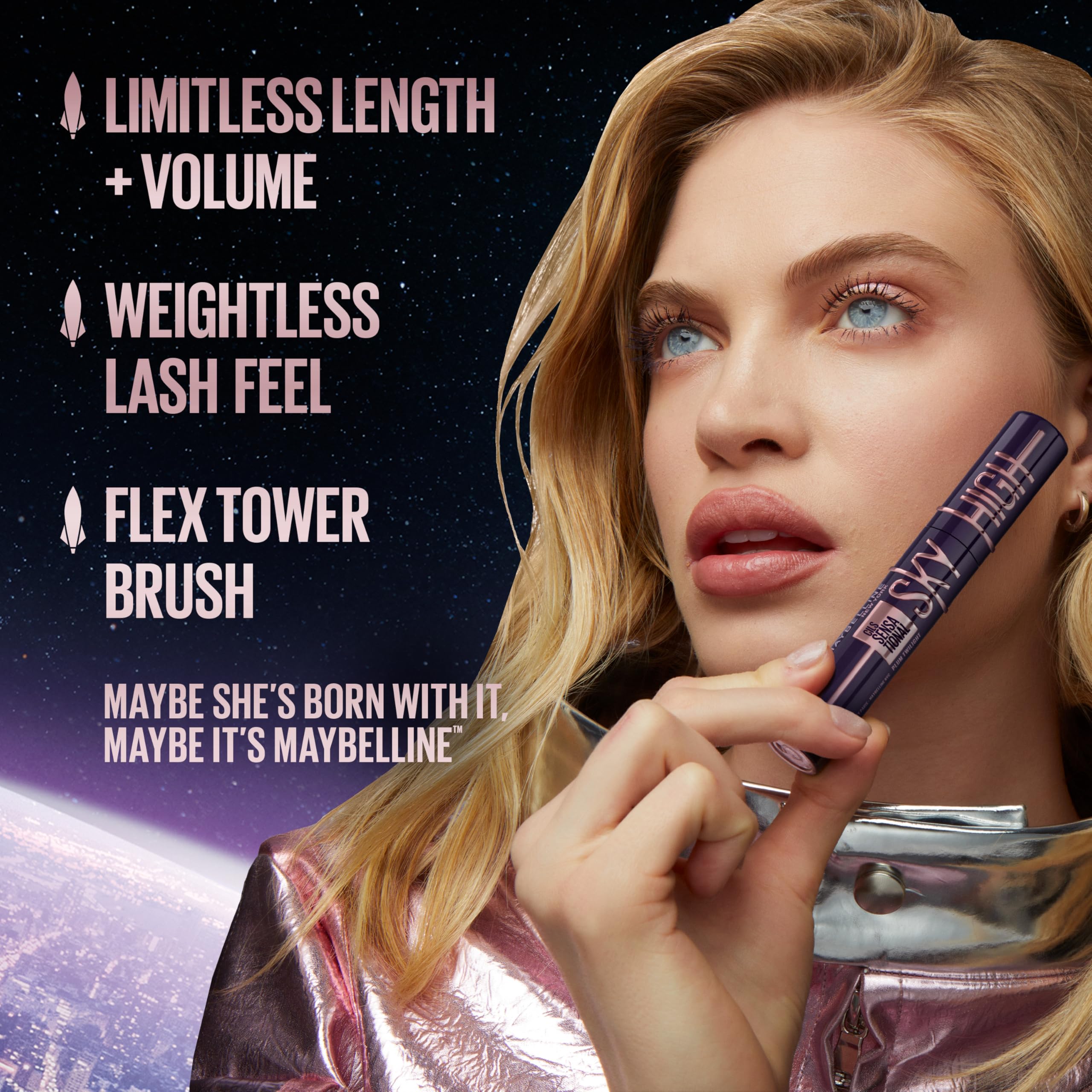 Maybelline Lash Sensational Sky High Washable Mascara Makeup, Volumizing, Lengthening, Defining, Curling, Multiplying, Buildable Formula, Blackest Black, 1 Count detail image 3