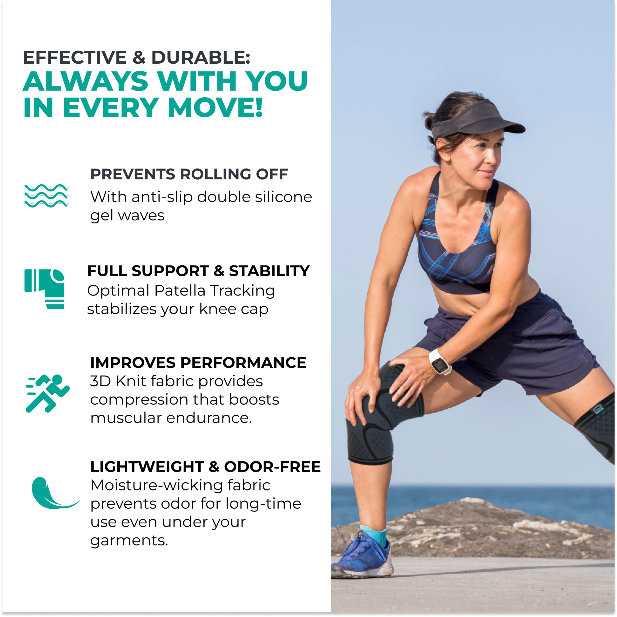 Rodillera de compresión Modvel para hombre y mujer, pack de 2 – Mangas de soporte para correr, desgarro de menisco, LCA, artritis y alivio del dolor durante el entrenamiento detail image 4