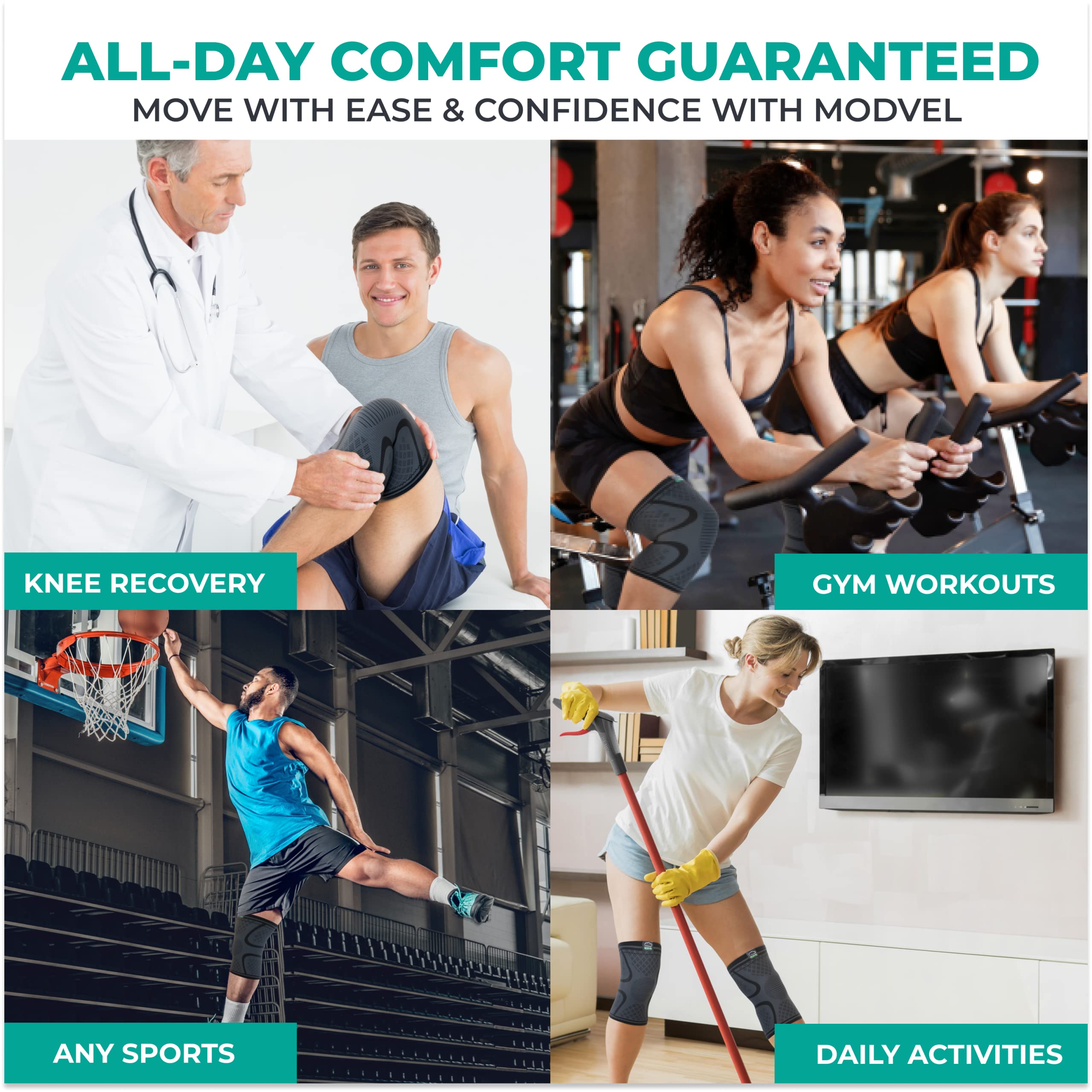 Modvel Compression Knee Brace for Men & Women, 2-Pack – Support Sleeve for Running, Meniscus Tear, ACL, Arthritis, and Workout Pain Relief detail image 6