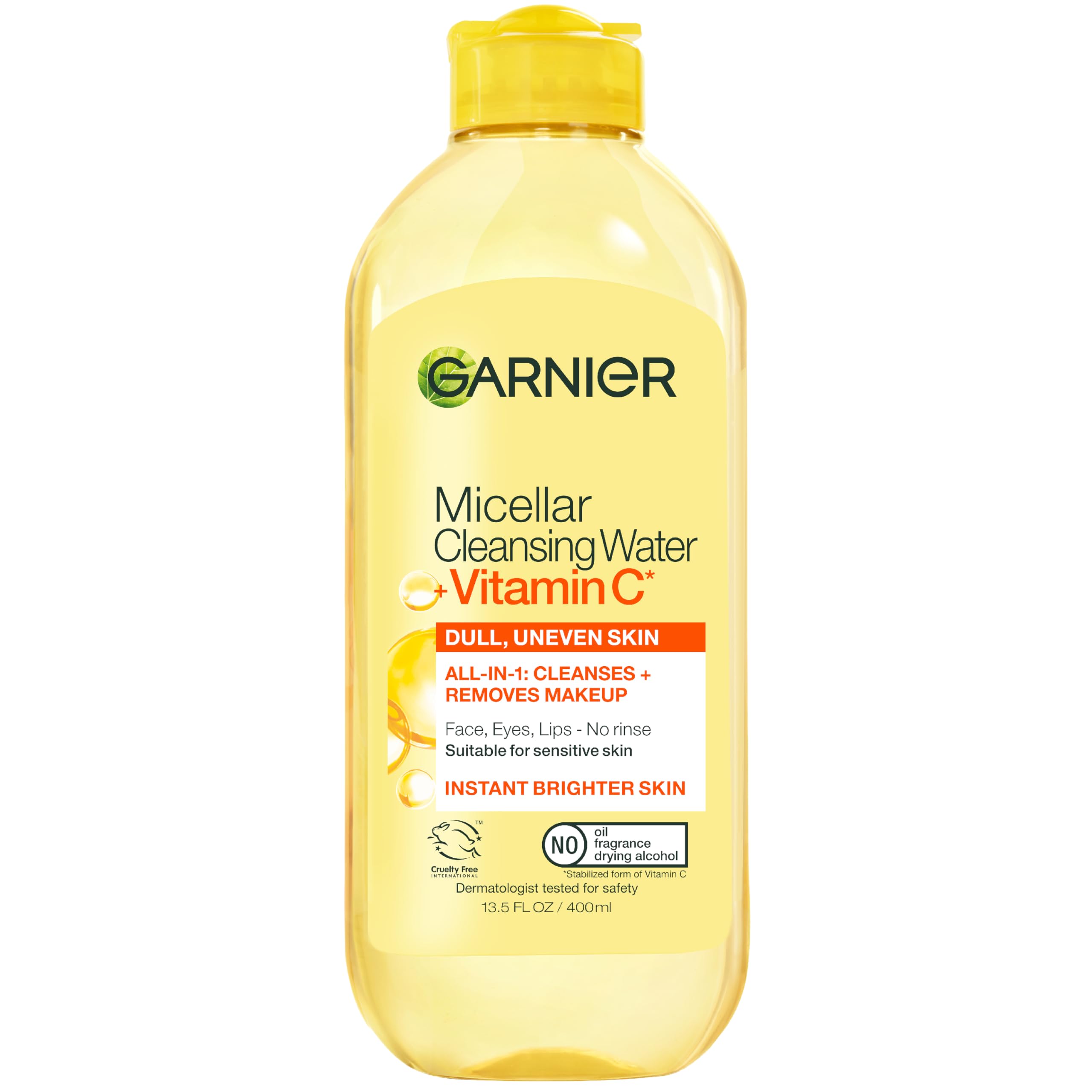 Garnier Micellar Water with Vitamin C, Facial Cleanser & Makeup Remover, Brightening & Hydrating, For All Skin Types, Vegan, Cruelty Free, 13. 5 Fl Oz (400mL), 1 Count detail image 1