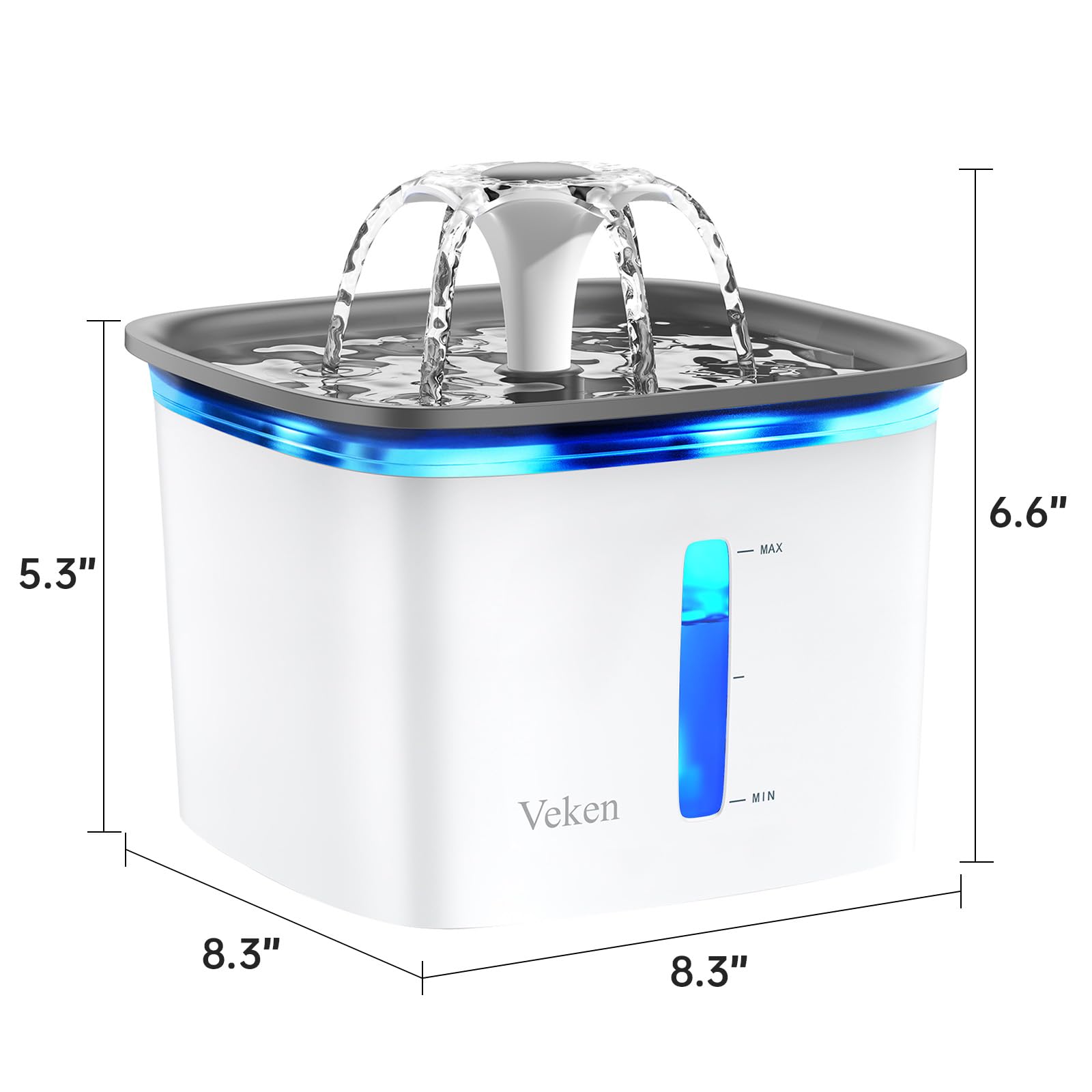 Veken Innovation Award Winner 95oz/2.8L Pet Fountain, Automatic Cat Water Fountain Dog Water Dispenser with Replacement Filters for Cats, Dogs, Multiple Pets (Grey, Plastic) detail image 8