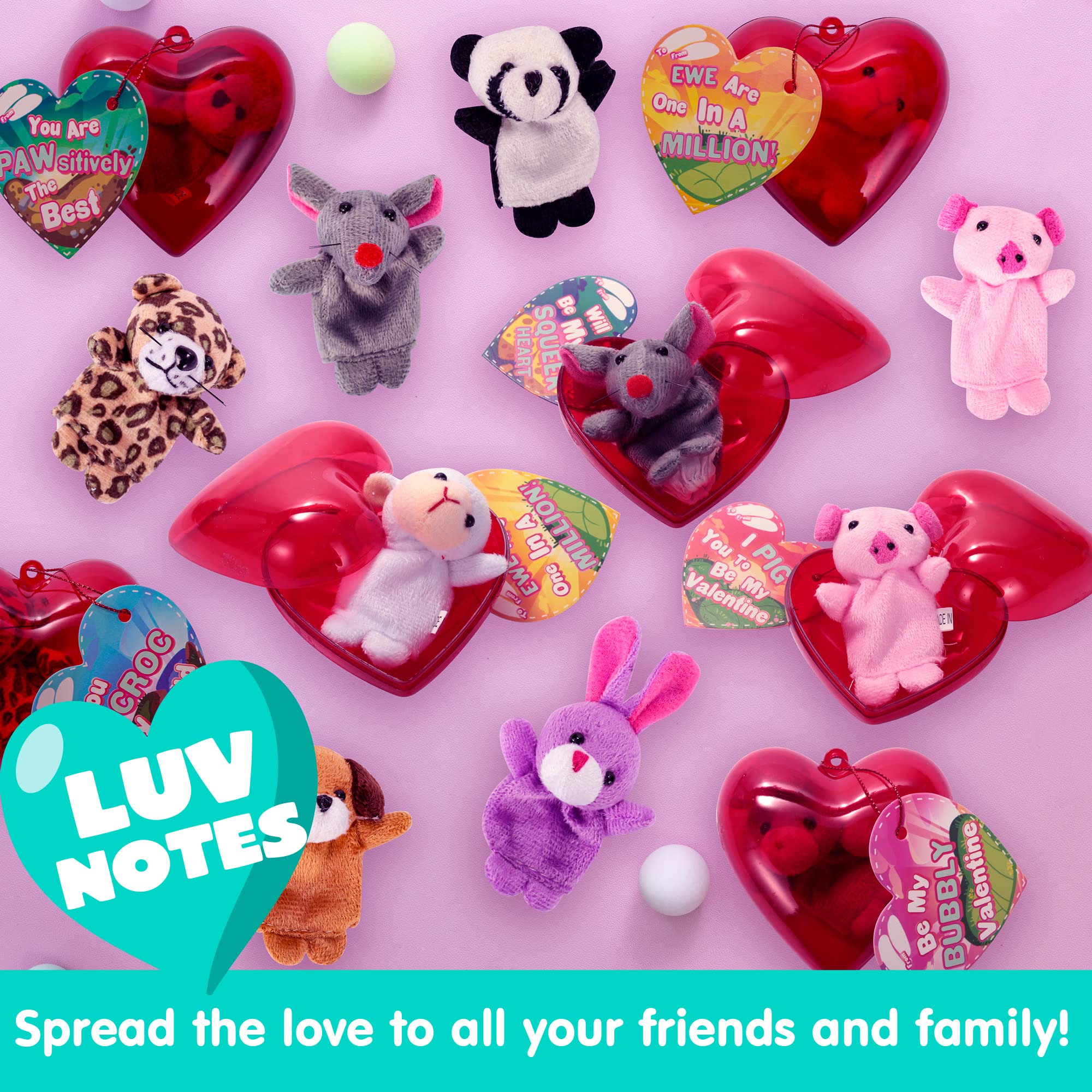 JOYIN 28-Piece Valentine's Plush Animal Finger Puppets with Pre-Filled Hearts & Cards, Classroom Exchange and Party Favor Set detail image 5