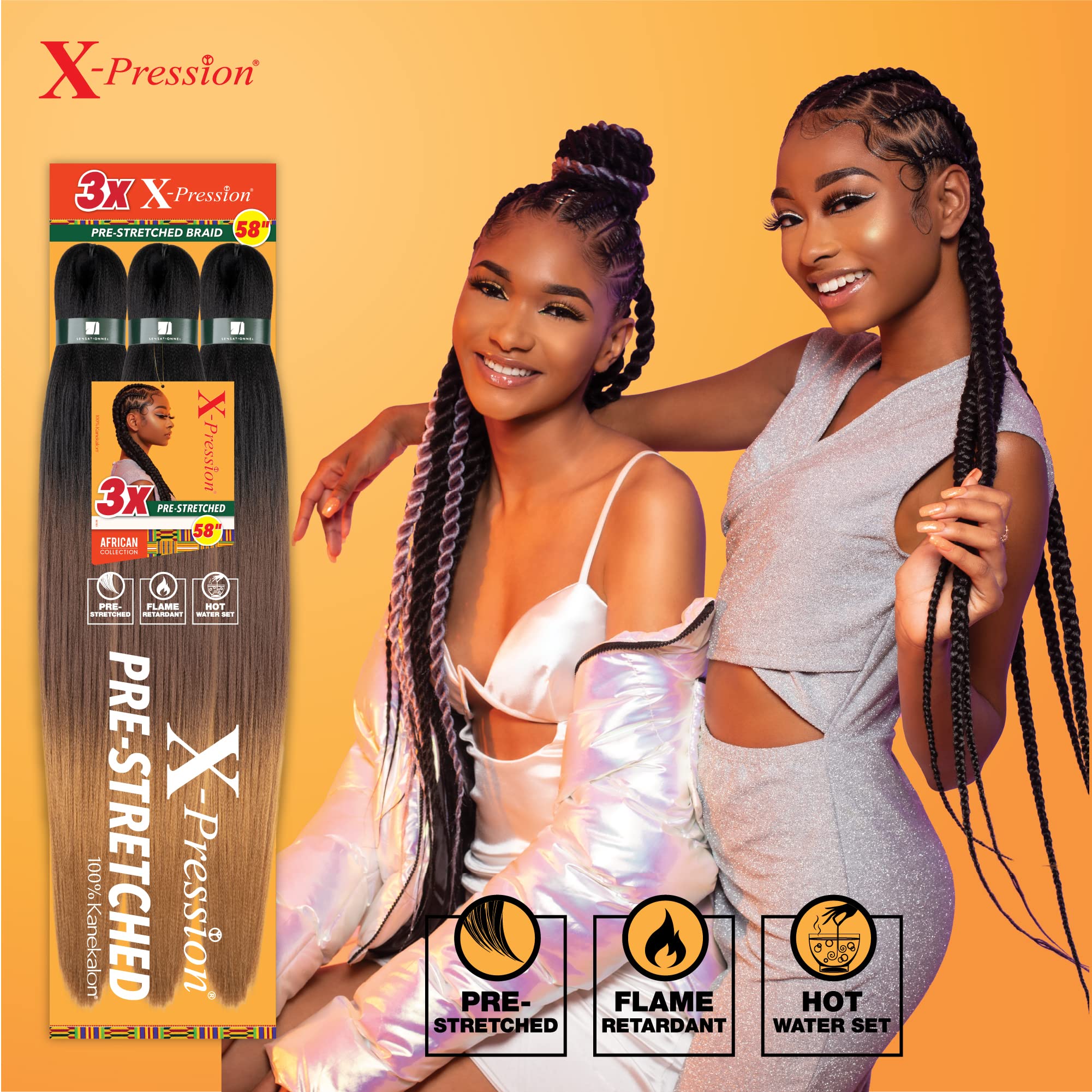 Sensationnel X-Pression Prestretched Braids-3X 58in,1pk 1B OFFBLACK detail image 4