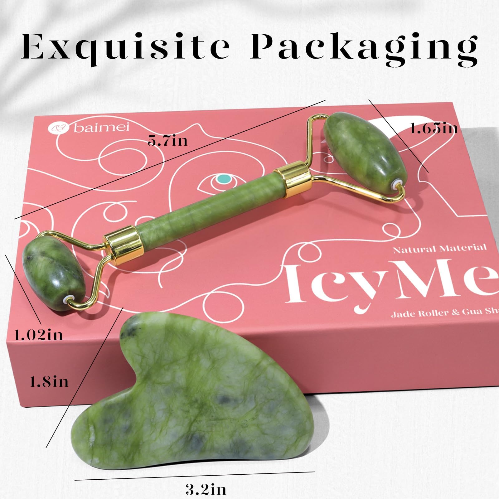 BAIMEI IcyMe Gua Sha & Jade Roller Set — Cooling Face Roller & Gua Sha Tool for Depuffing, Facial Sculpting & Jawline Definition — Smooth Rolling Skincare Tools, Green detail image 8