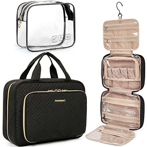 BAGSMART Toiletry Bag Hanging Travel Makeup Organizer with TSA Approved Transparent Cosmetic Bag Makeup Bag for Full Sized Toiletries, Medium-Black detail image 8