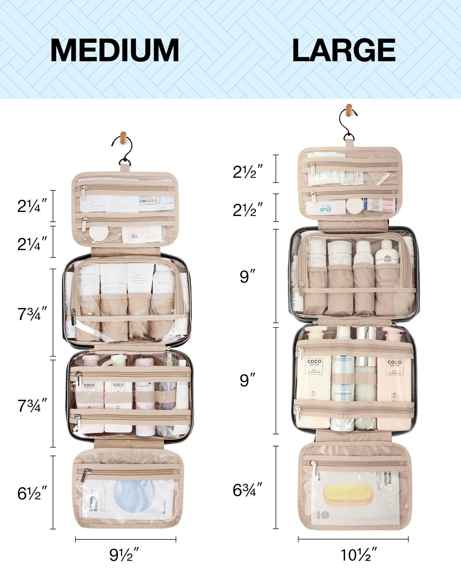 BAGSMART Toiletry Bag Hanging Travel Makeup Organizer with TSA Approved Transparent Cosmetic Bag Makeup Bag for Full Sized Toiletries, Medium-Black detail image 6