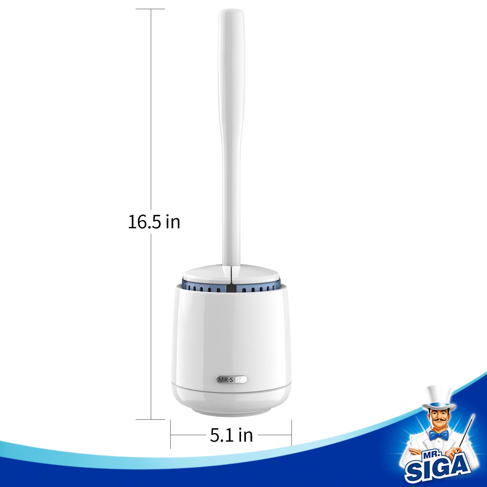 MR.SIGA Toilet Bowl Brush and Holder, Premium Quality, with Solid Handle and Durable Bristles for Bathroom Cleaning, White, 1 Pack detail image 4