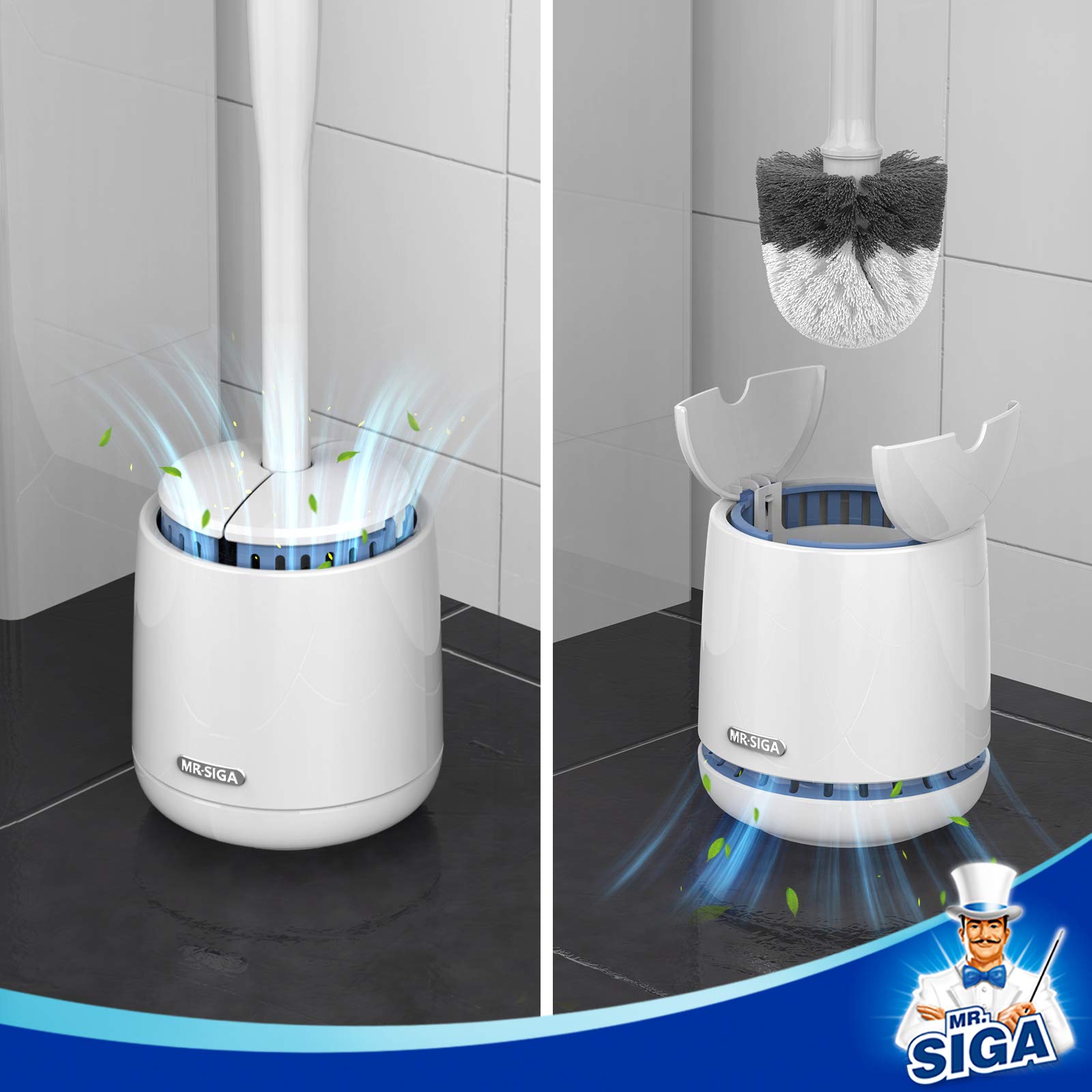 MR.SIGA Toilet Bowl Brush and Holder, Premium Quality, with Solid Handle and Durable Bristles for Bathroom Cleaning, White, 1 Pack detail image 3