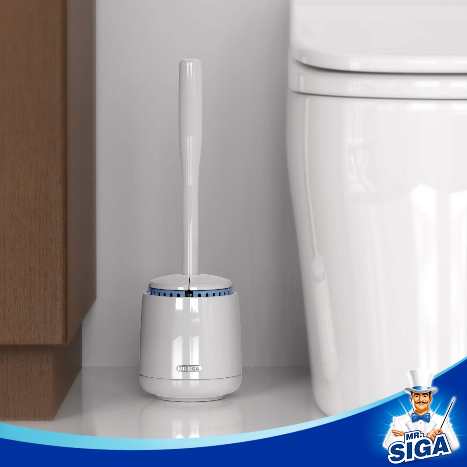 MR.SIGA Toilet Bowl Brush and Holder, Premium Quality, with Solid Handle and Durable Bristles for Bathroom Cleaning, White, 1 Pack detail image 6