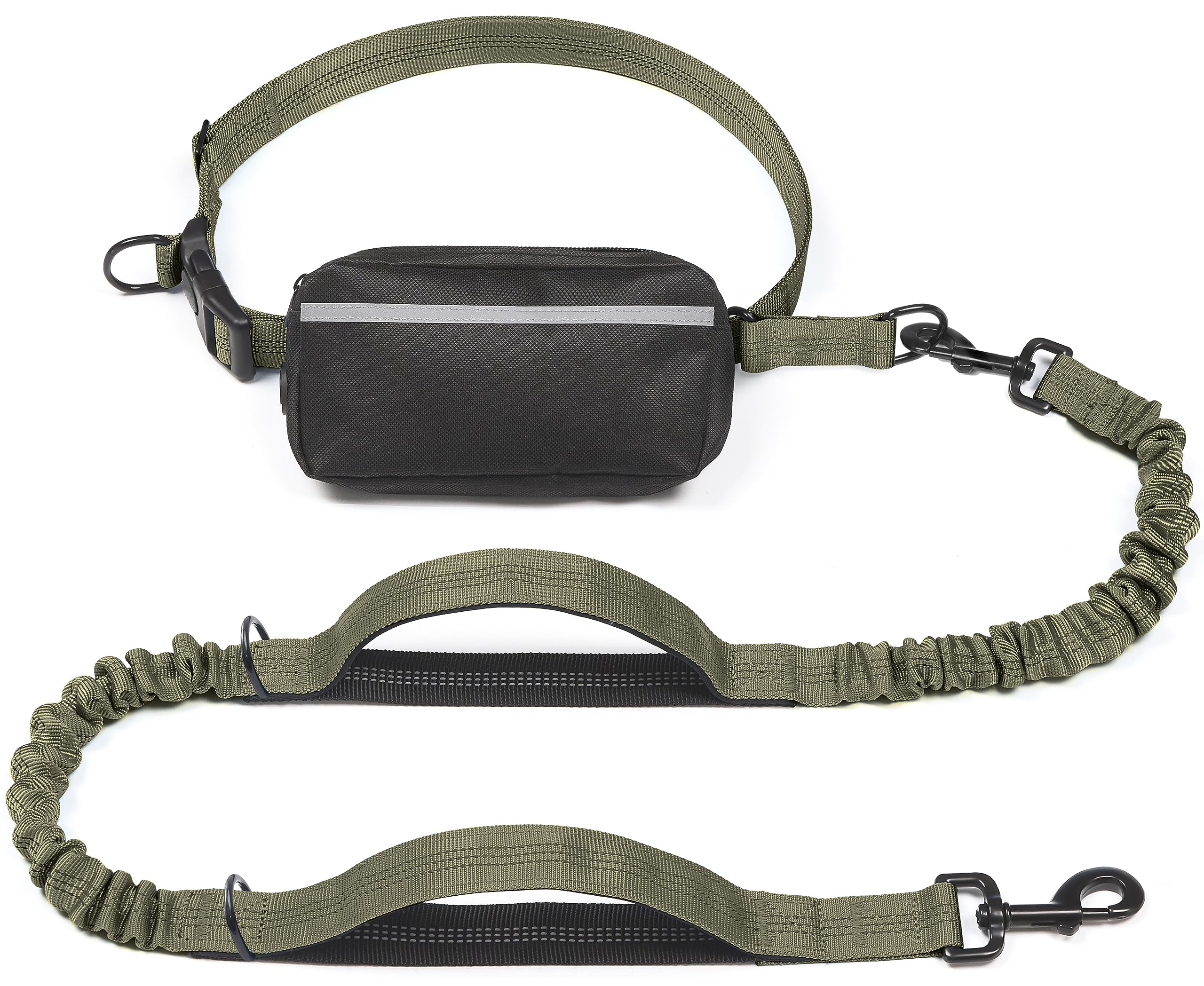 iYoShop Hands Free Dog Leash with Zipper Pouch, Dual Padded Handles and Durable Bungee for Walking, Jogging and Running Your Dog (Large, 25-120 lbs, Military Green) detail image 1