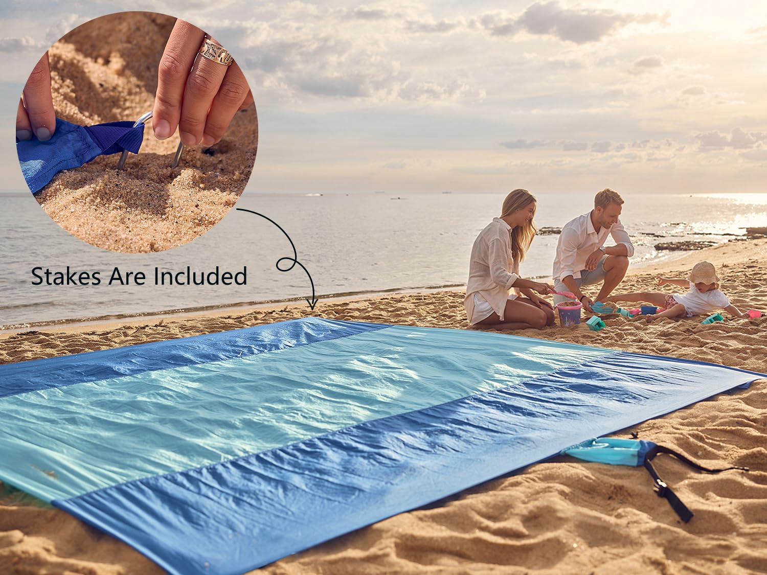 WEKAPO Beach Blanket Sandproof Waterproof, Extra Large Beach Mat, Oversized & Compact Sand Free, Quick Drying Beach Essentials for Vacation, Cruise, Picnic & Camping with Stakes detail image 6