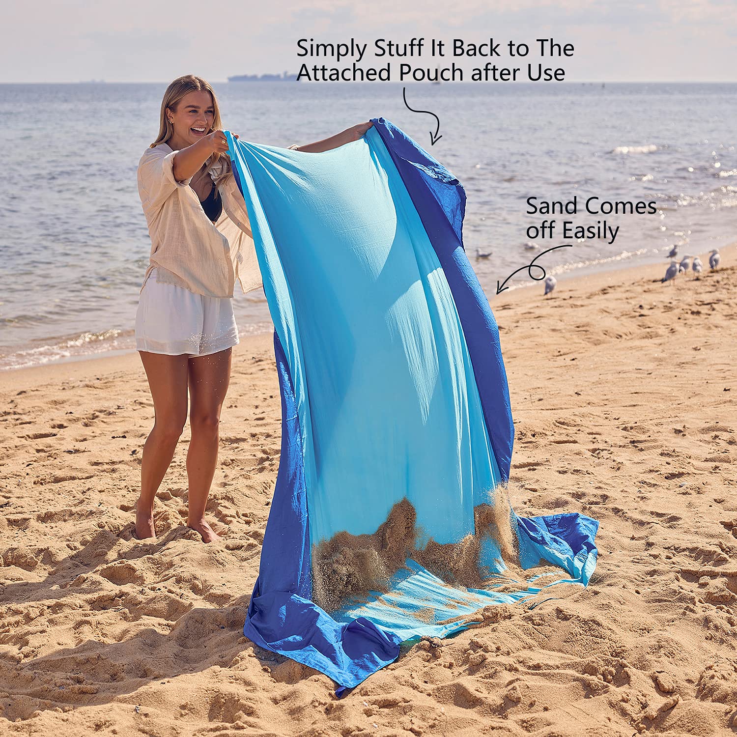 WEKAPO Beach Blanket Sandproof Waterproof, Extra Large Beach Mat, Oversized & Compact Sand Free, Quick Drying Beach Essentials for Vacation, Cruise, Picnic & Camping with Stakes detail image 5