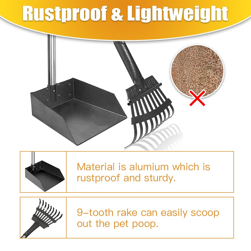 TOOGE Pooper Scooper, Dog Pooper Scooper Long Handle Stainless Metal Tray and Rake for Medium Small Dogs Heavy Duty Pet Supplies to Use for Grass, Dirt or Gravel detail image 4