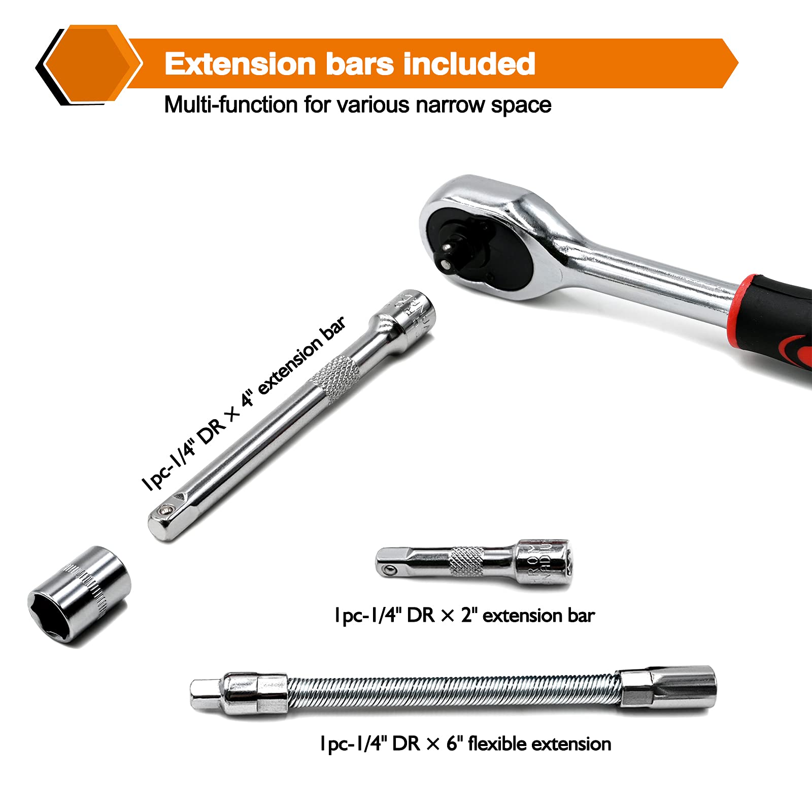 Egofine 46-Piece 1/4" Drive Socket and Bit Set with Ratchet, Extensions and Storage Case detail image 5