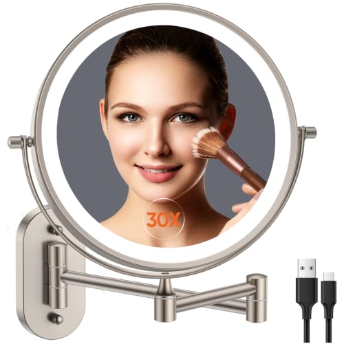 5000mAh Rechargeable Wall Mounted Lighted Makeup Vanity Mirror1X/30X Nickel detail image 8