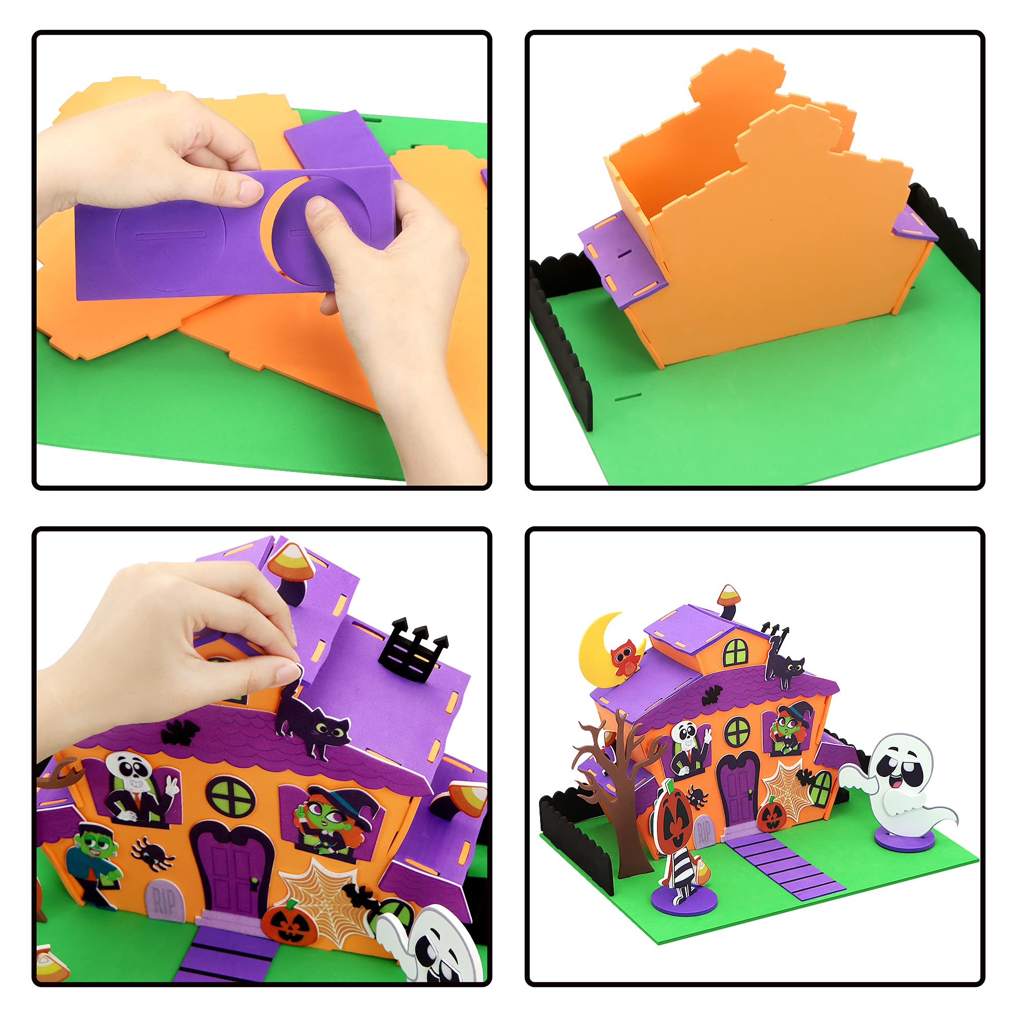 JOYIN 2-Pack Halloween EVA 3D Craft Set — Kids Party Gift: 3D Treehouse & Pumpkin Haunted House DIY detail image 6