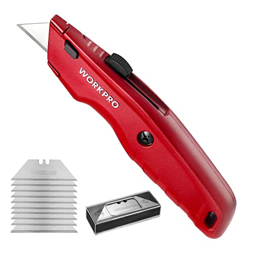 WORKPRO Premium Utility Knife, Retractable All Metal Heavy Duty Box Cutter, Quick Change Blade Razor Knife, with 10 Extra Blades detail image 7
