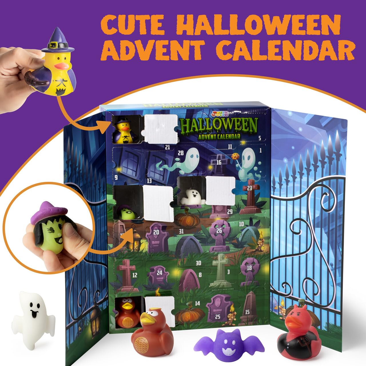 JOYIN 2026 Halloween Advent Calendar (with Surprise Toys) — 31-Day Halloween Countdown with Mochi Squishy Toys & Random Rubber Ducks, Perfect Kids' Party Gift detail image 4