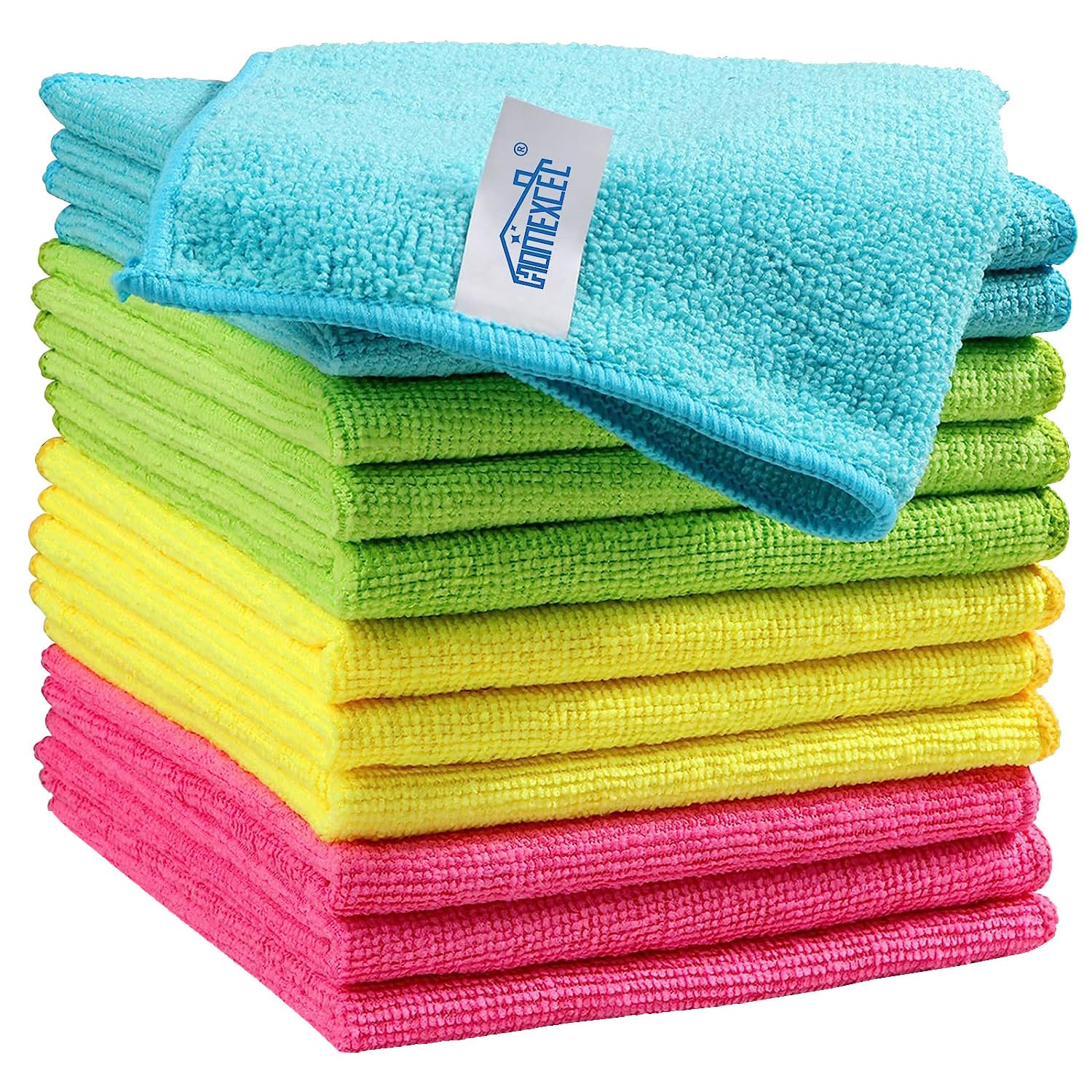HOMEXCEL Microfiber Cleaning Cloth 210GSM, Pack of 12, Size:11. 5" x 11. 5", Ultra-Soft, High-Density Non-Abrasive Cleaning Towels for Cars, Glass, Kitchen, Reusable Rags, Blue/Green/Yellow/Pink detail image 1