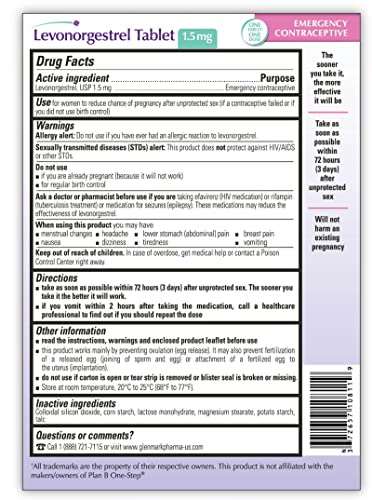 Glenmark Therapeutics Emergency Contraceptive Tablet, Levonorgestrel 1. 5 mg detail image 9