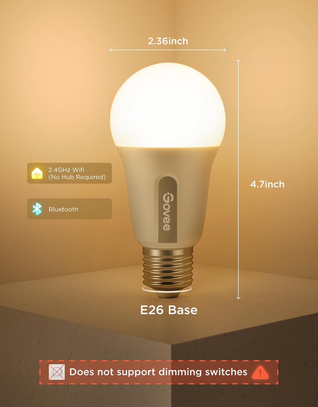 Govee Smart Light Bulbs, Color Changing Light Bulb, Work with Alexa and Google Assistant, 16 Million Colors RGBWW, WiFi & Bluetooth LED Light Bulbs, Music Sync, A19, 800 Lumens, 4 Pack detail image 7
