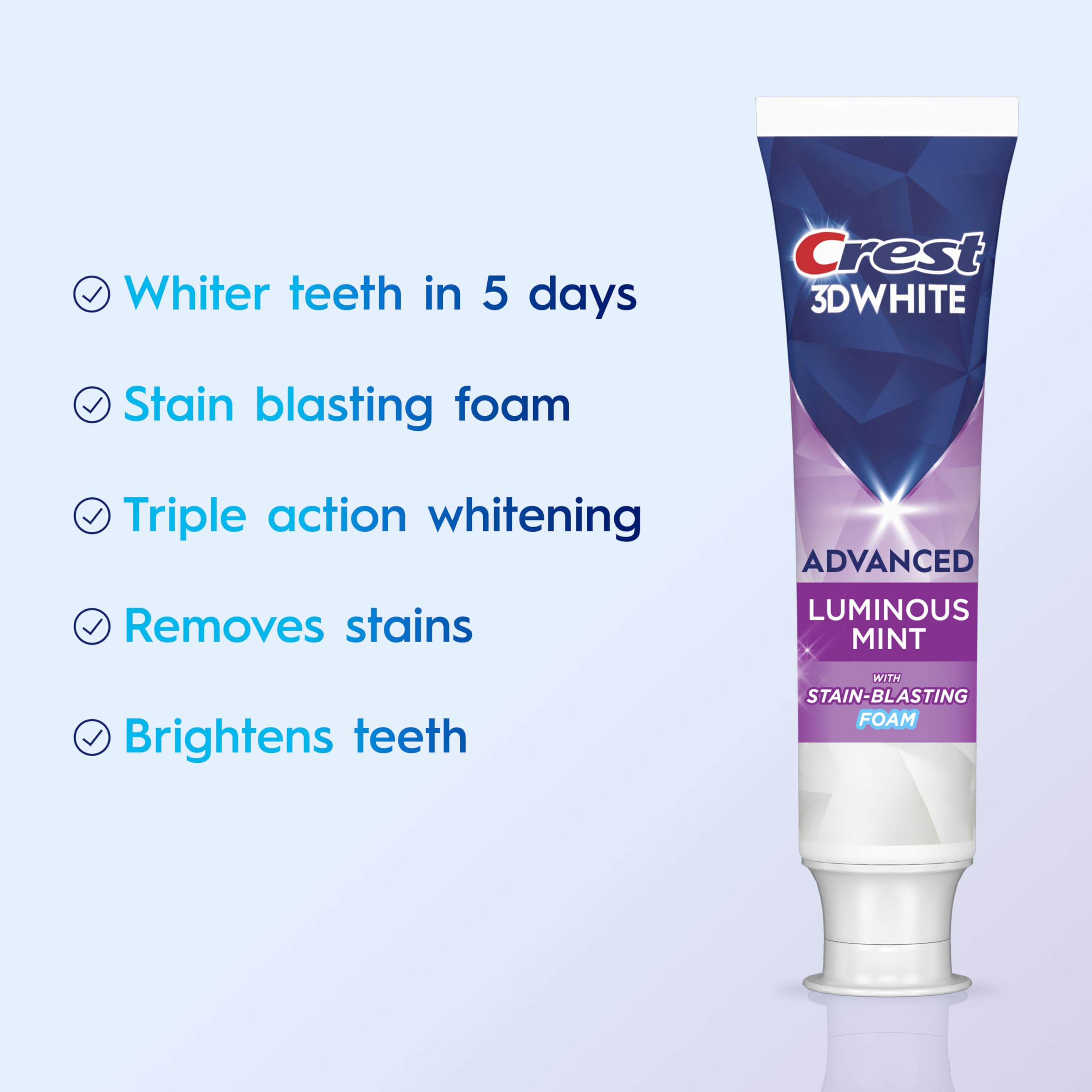 Crest 3D White Advanced, Teeth Whitening Toothpaste for Adults, 3. 7 oz, 4 Pack, Cavity Protection Fluoride Toothpaste, Strengthens Enamel, Travel Size Toiletries detail image 2