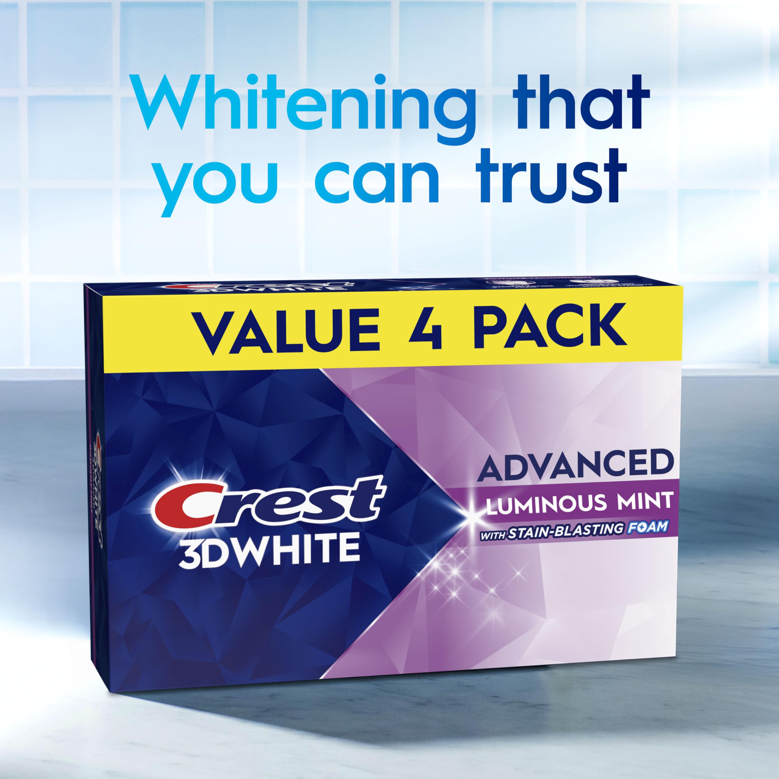 Crest 3D White Advanced, Teeth Whitening Toothpaste for Adults, 3. 7 oz, 4 Pack, Cavity Protection Fluoride Toothpaste, Strengthens Enamel, Travel Size Toiletries detail image 9