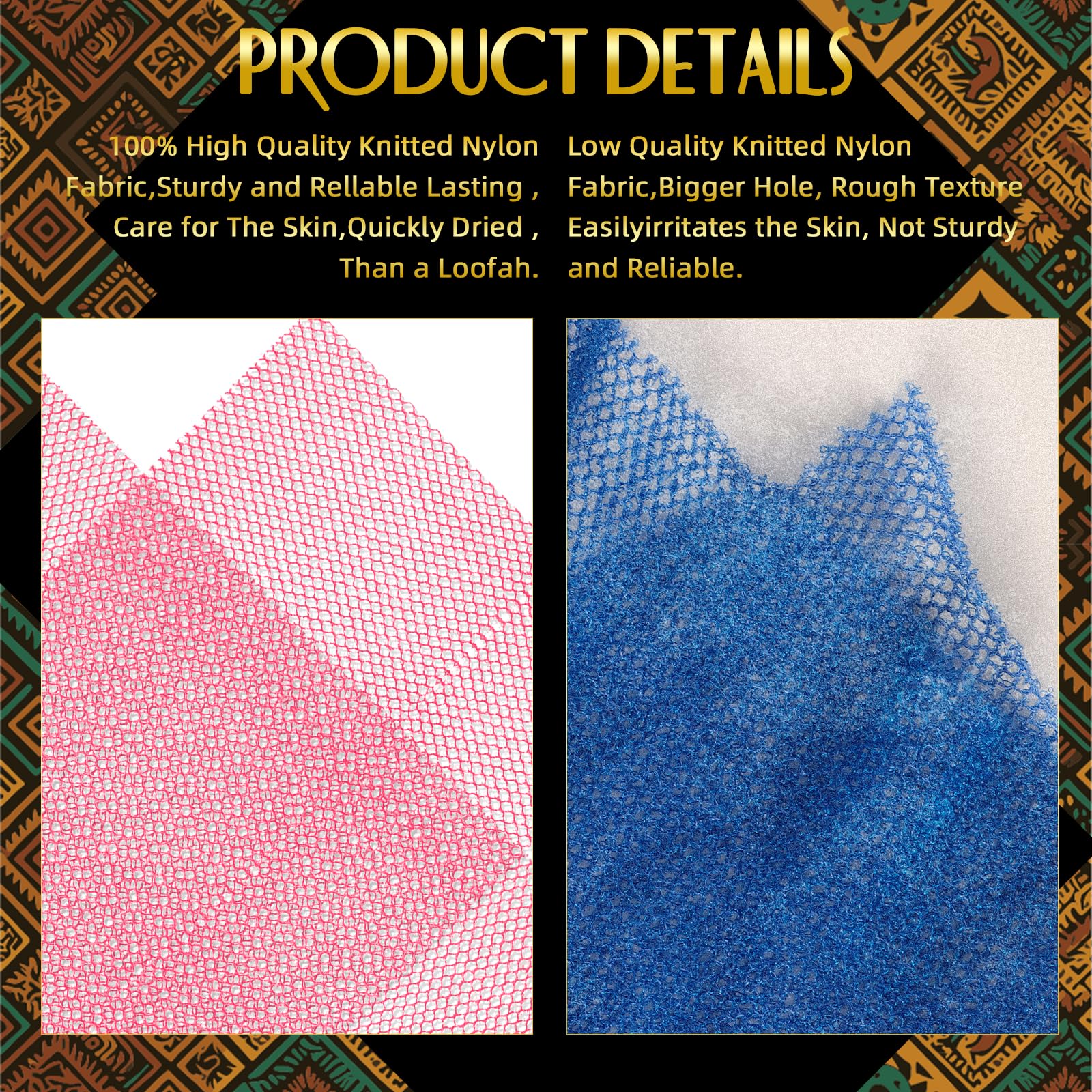 3-Pack Long African Mesh Bath Exfoliating Scrub Cloths (Pink/Yellow/Purple) detail image 4
