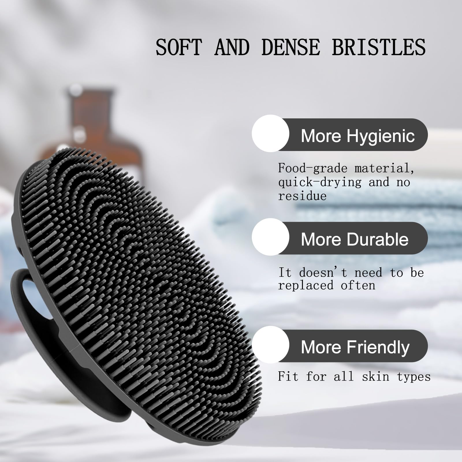 INNERNEED Food-Grade Soft Silicone Body Scrubber Shower Brush, Black detail image 6