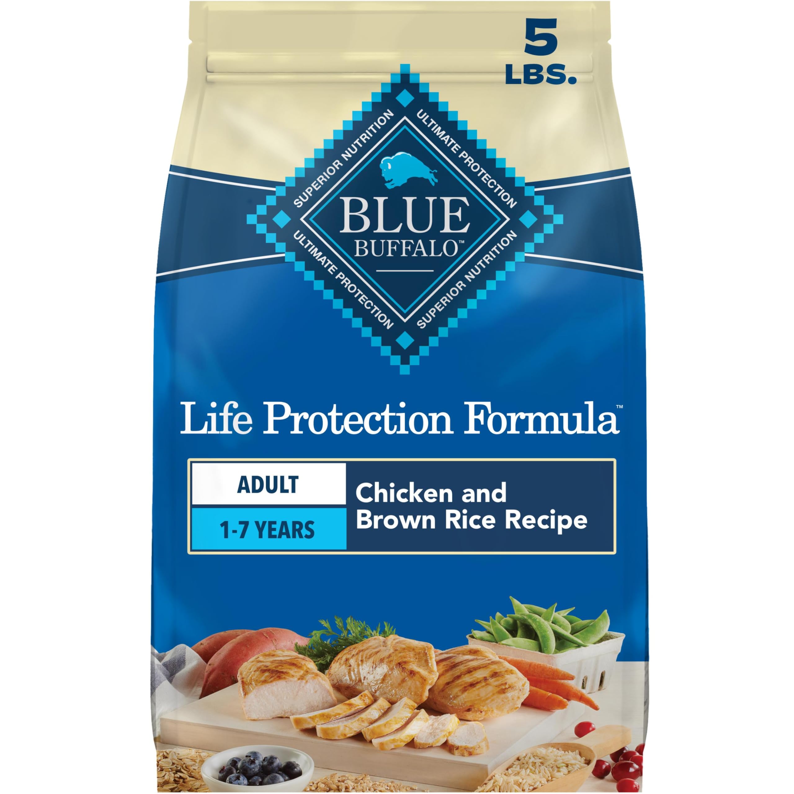 Blue Buffalo Life Protection Formula Chicken & Brown Rice Adult Dry Dog Food, 5 lb - Supports Immunity with LifeSource Bits detail image 1