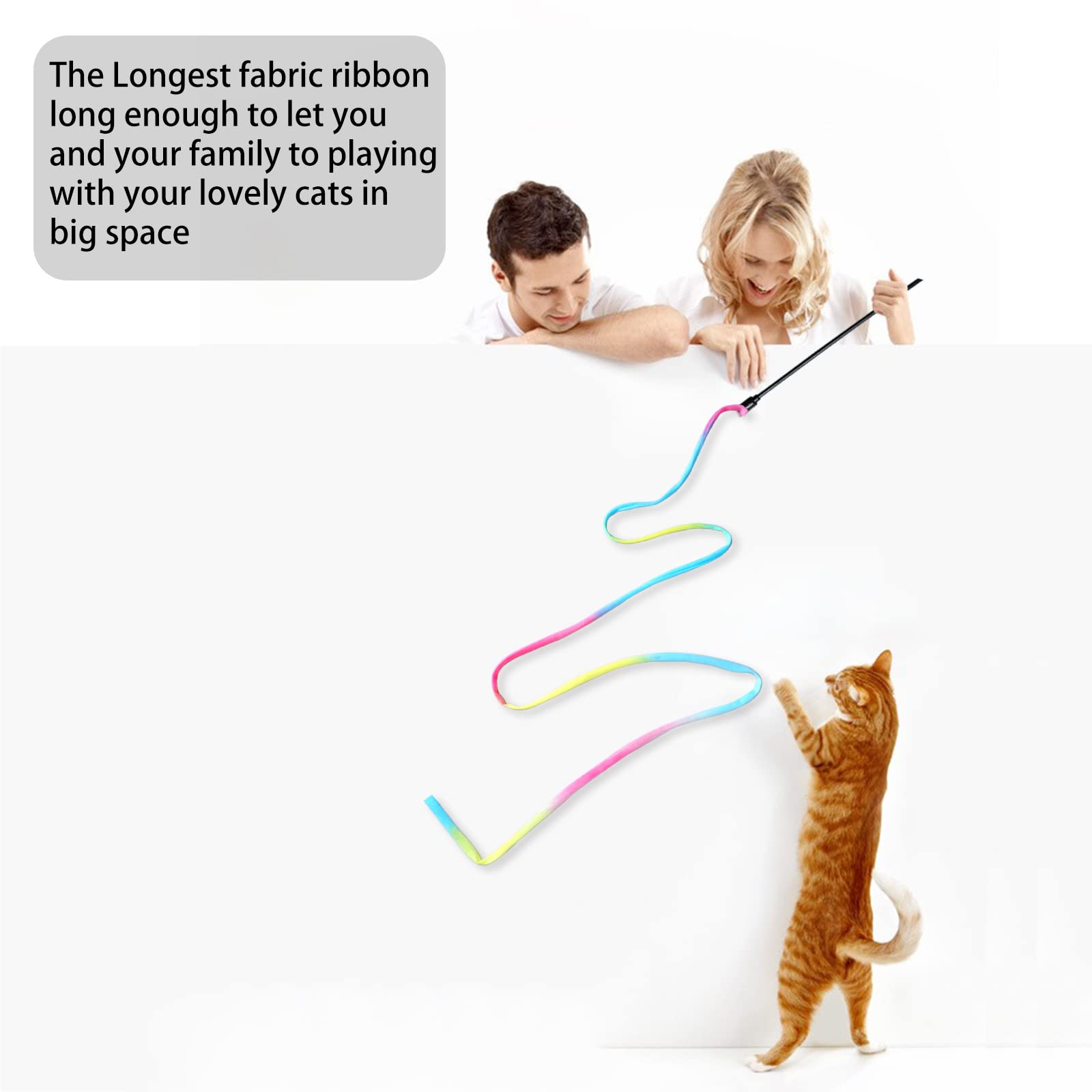 Cat Wand Toys Interactive Kitten Teaser Wand Set for Indoor Cats, Colorful Ribbon Stick Toy, 2-Pack detail image 4