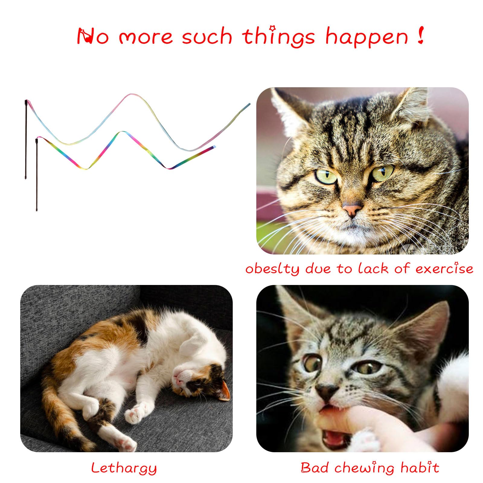 Cat Wand Toys Interactive Kitten Teaser Wand Set for Indoor Cats, Colorful Ribbon Stick Toy, 2-Pack detail image 5
