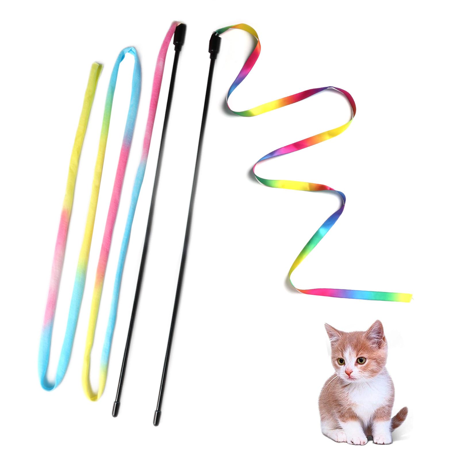 Cat Wand Toys Interactive Kitten Teaser Wand Set for Indoor Cats, Colorful Ribbon Stick Toy, 2-Pack detail image 7