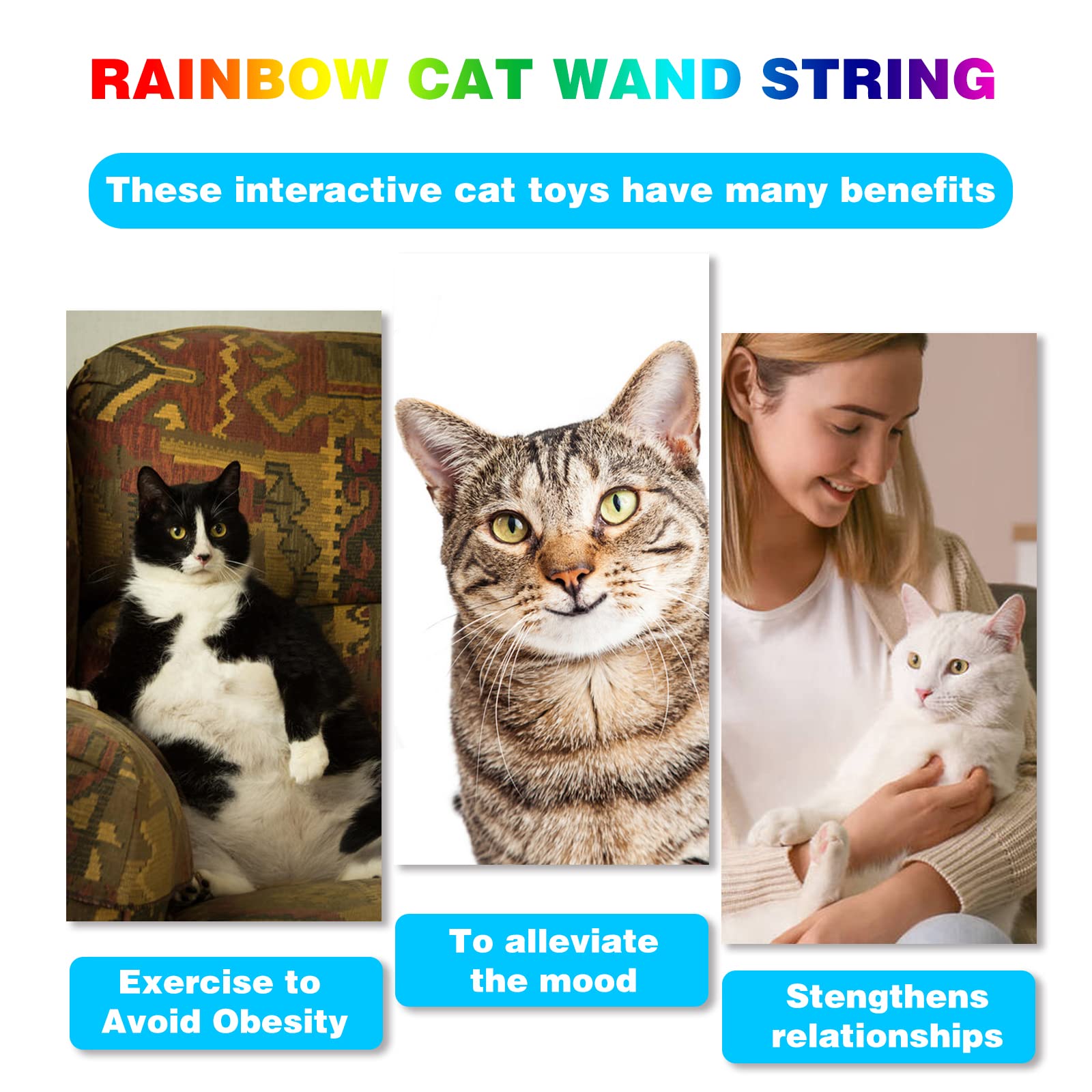 Cat Wand Toys Interactive Kitten Teaser Wand Set for Indoor Cats, Colorful Ribbon Stick Toy, 2-Pack detail image 6